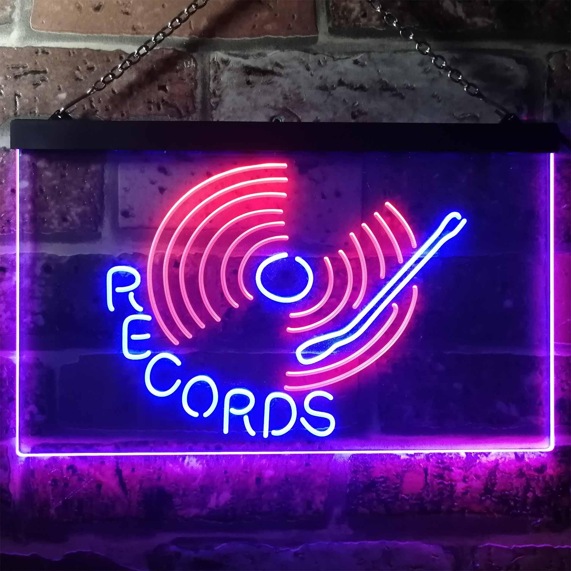 pro Records Turntable DJ Bar Dual-Color LED Neon Sign