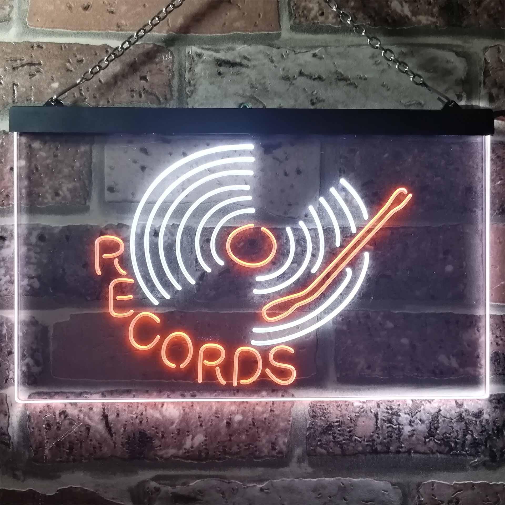 pro Records Turntable DJ Bar Dual-Color LED Neon Sign