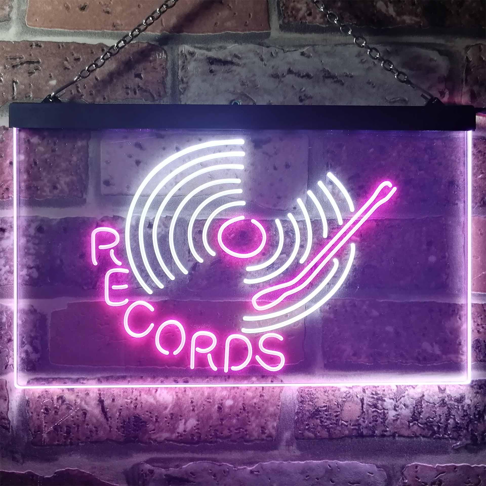 pro Records Turntable DJ Bar Dual-Color LED Neon Sign