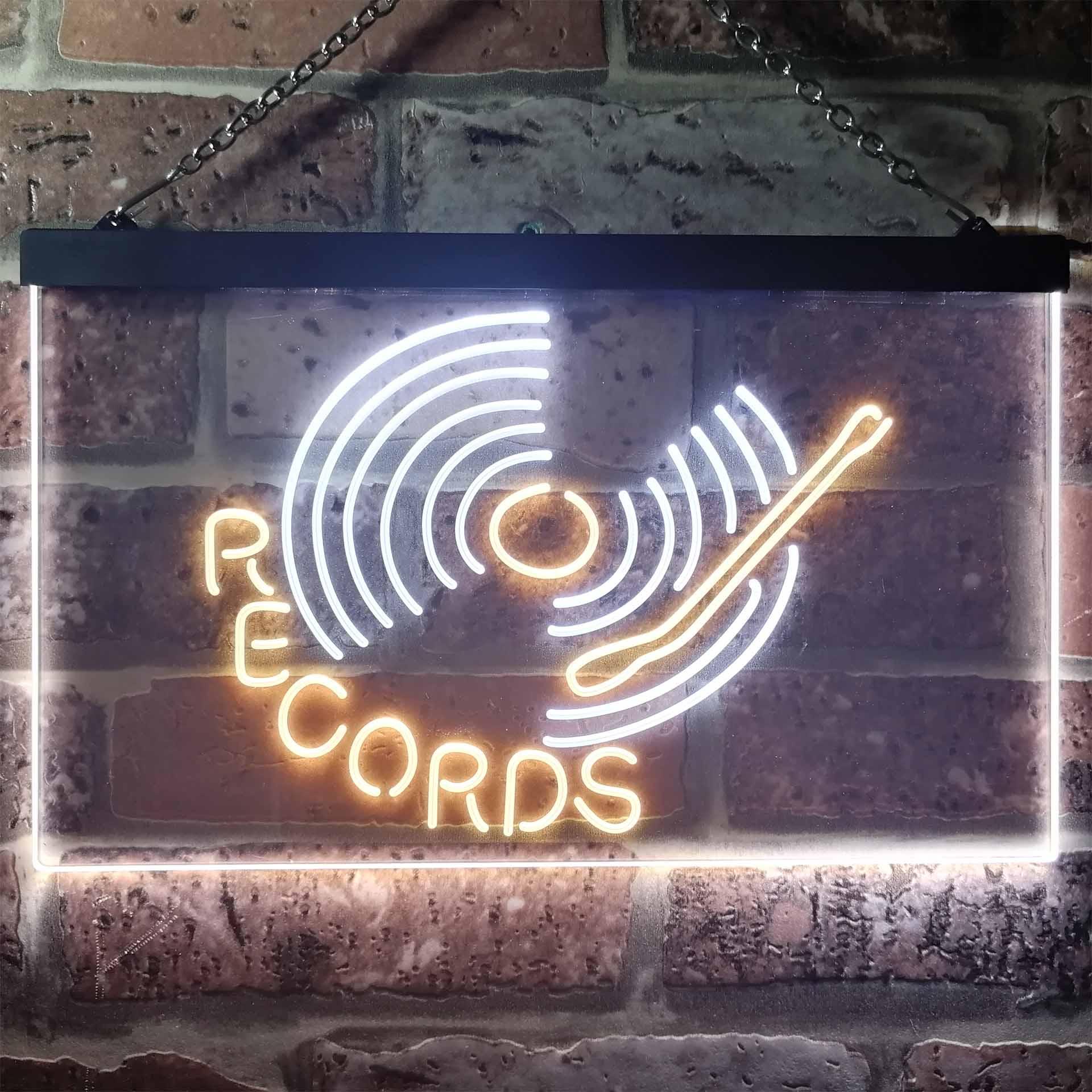 pro Records Turntable DJ Bar Dual-Color LED Neon Sign