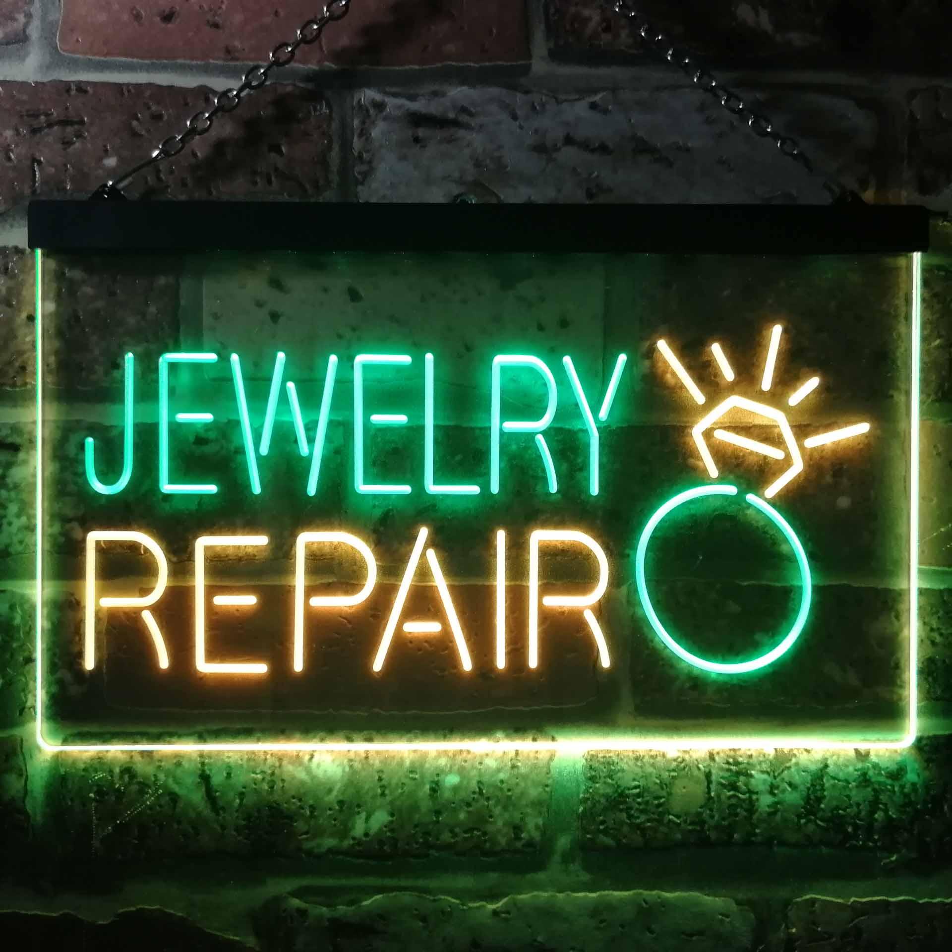 pro Jewelry Repair Ring Shop Dual-Color LED Neon Sign