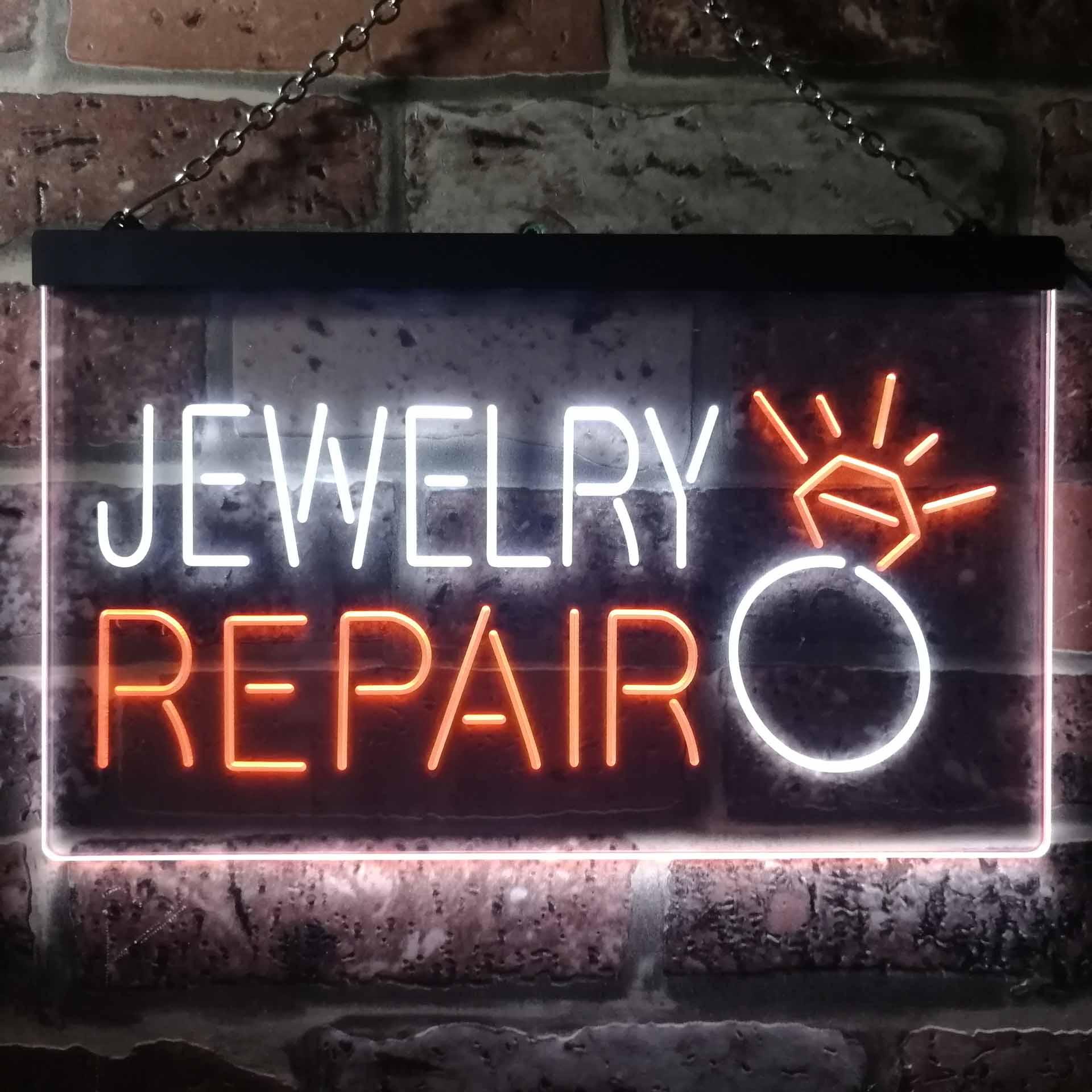 pro Jewelry Repair Ring Shop Dual-Color LED Neon Sign