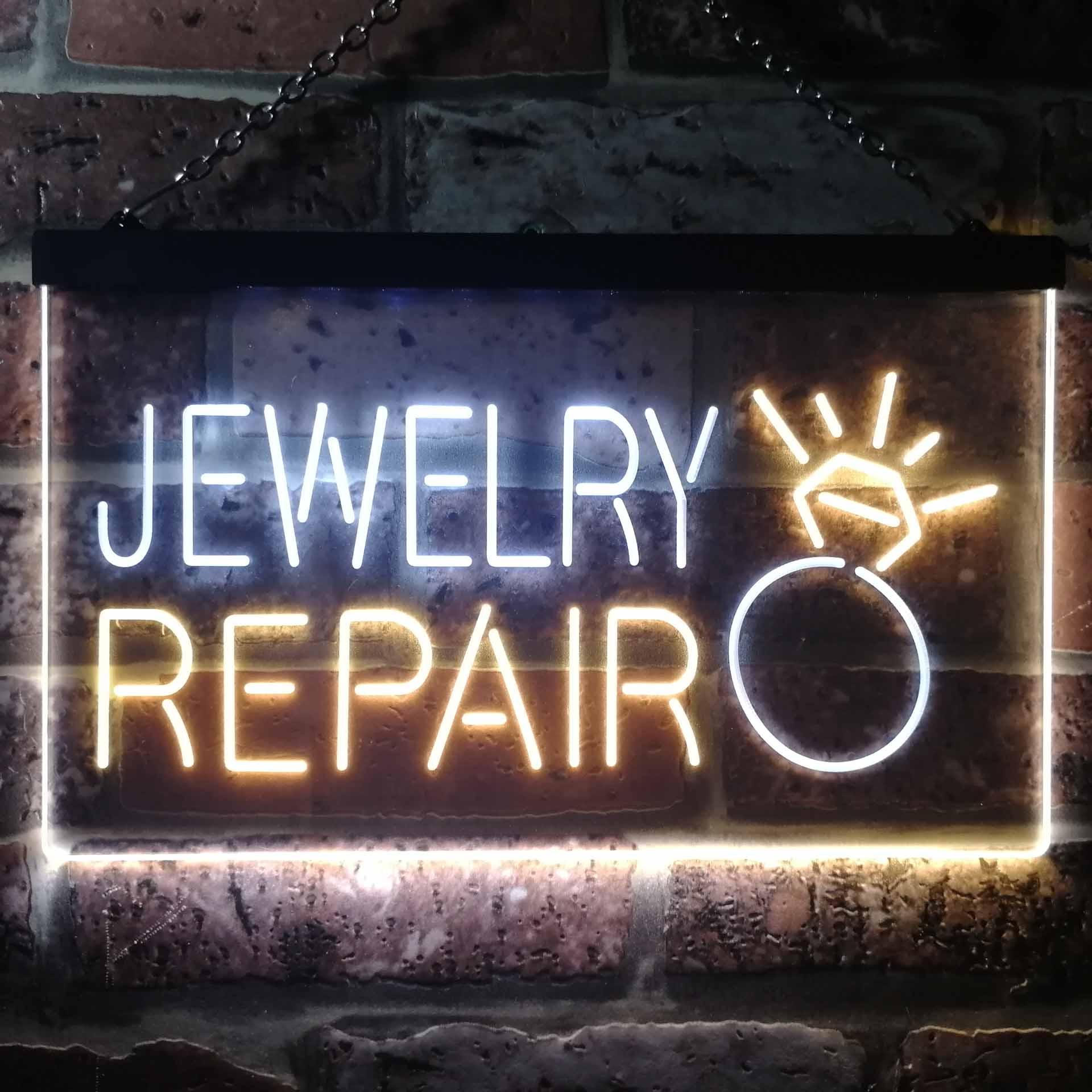 pro Jewelry Repair Ring Shop Dual-Color LED Neon Sign