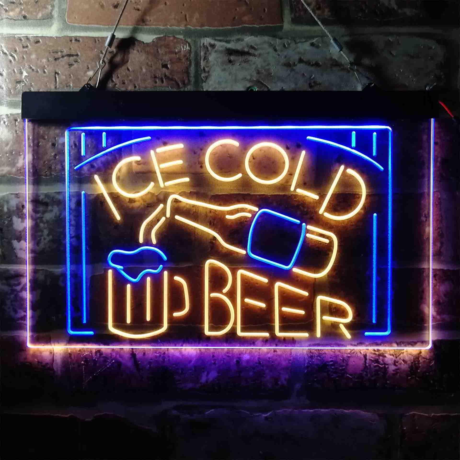 pro Ice Cold Beer Bar Pub Club Dual-Color LED Neon Sign