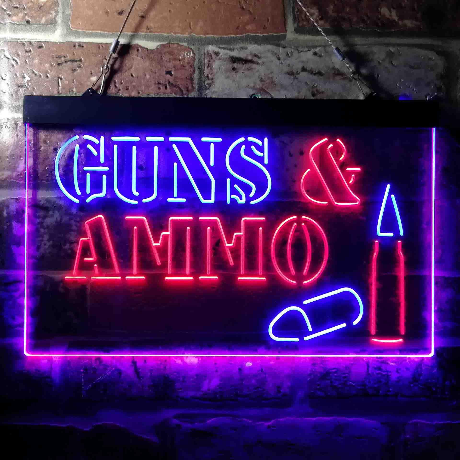 pro Guns & Ammo Shop Service Dual-Color LED Neon Sign