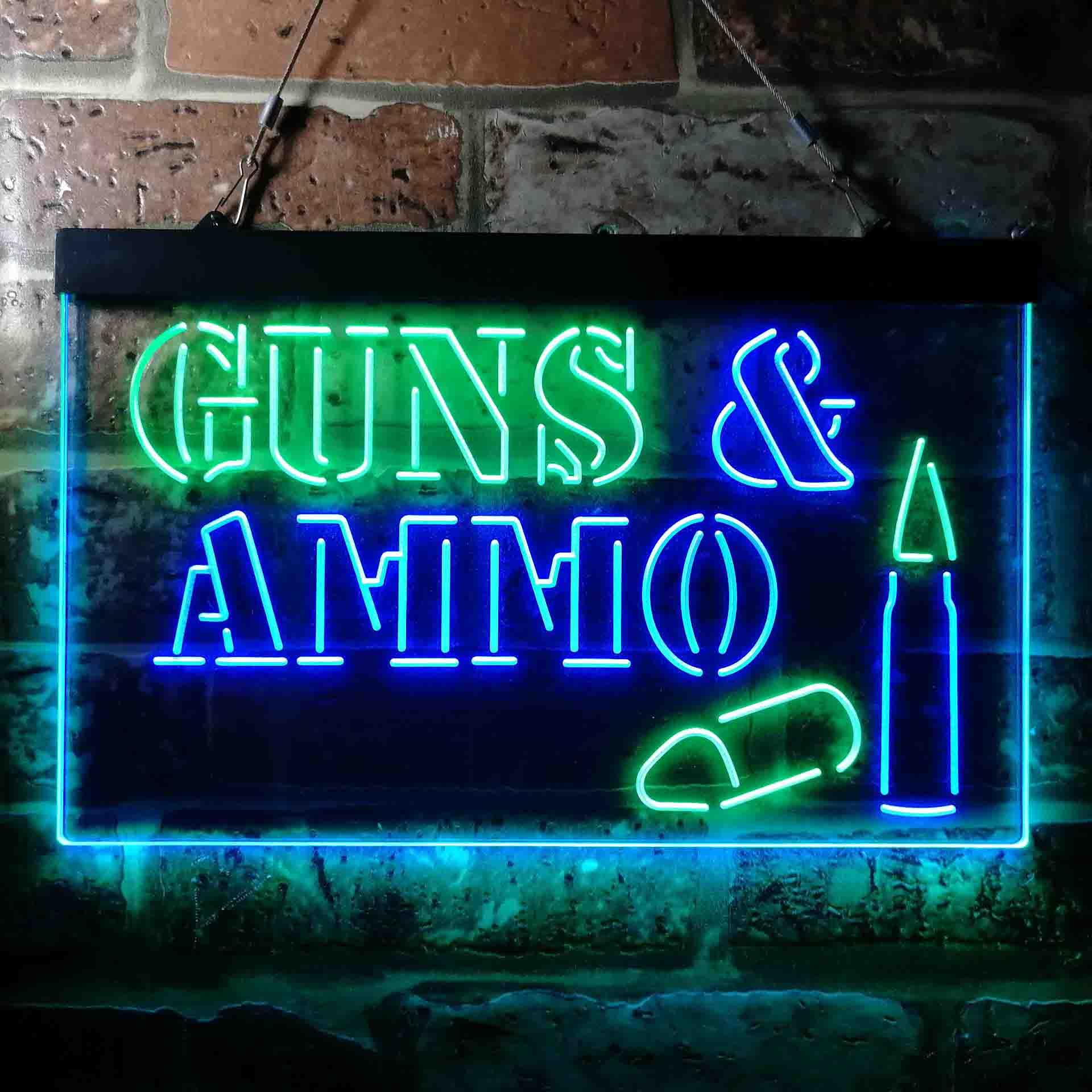 pro Guns & Ammo Shop Service Dual-Color LED Neon Sign