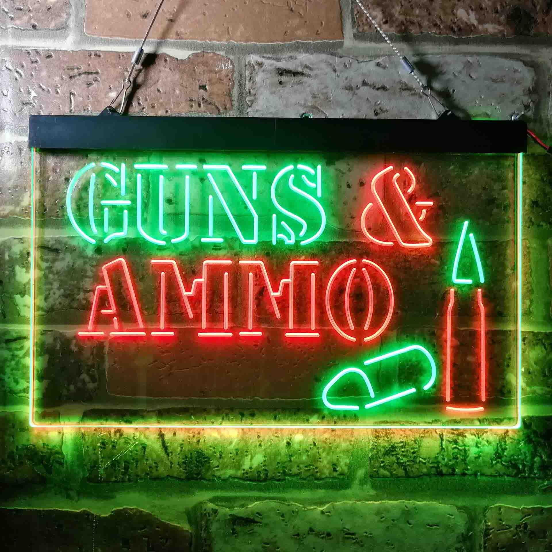 pro Guns & Ammo Shop Service Dual-Color LED Neon Sign
