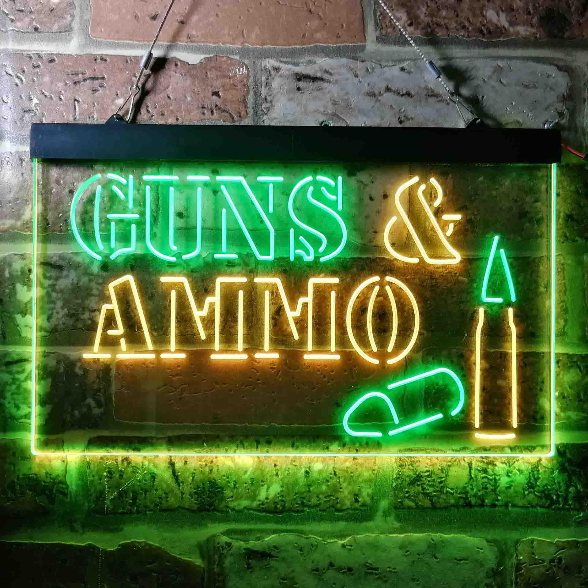 pro Guns & Ammo Shop Service Dual-Color LED Neon Sign