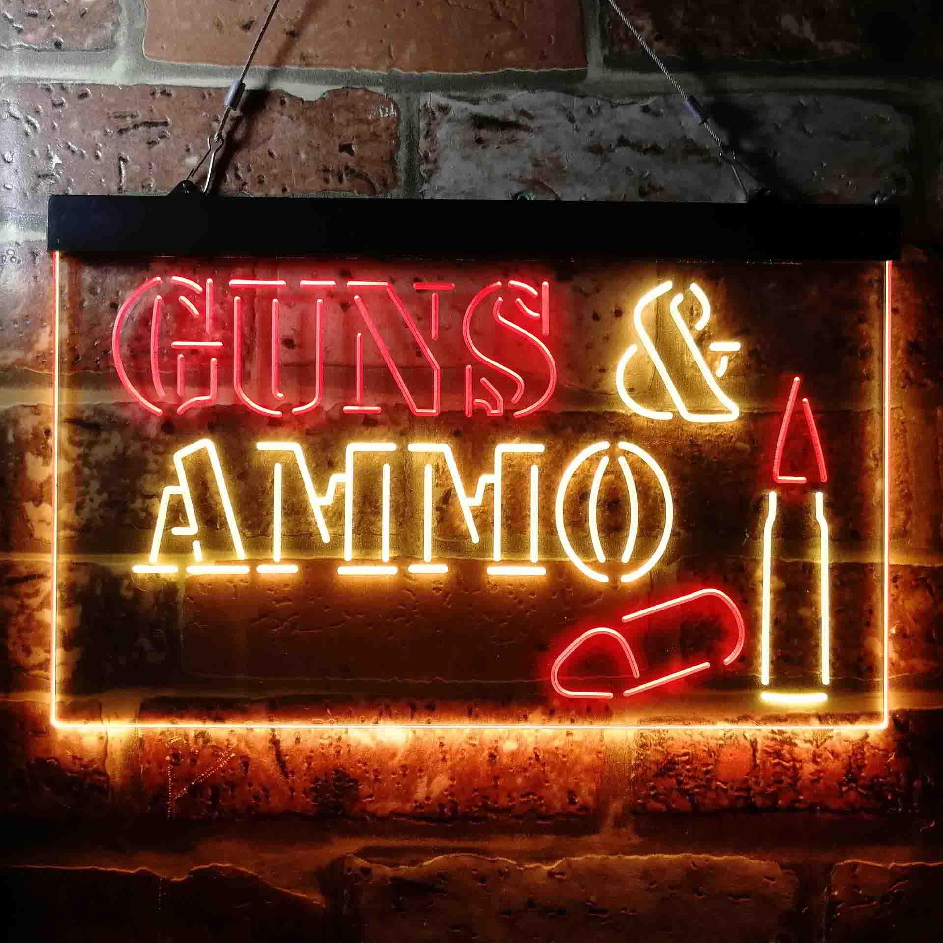 pro Guns & Ammo Shop Service Dual-Color LED Neon Sign