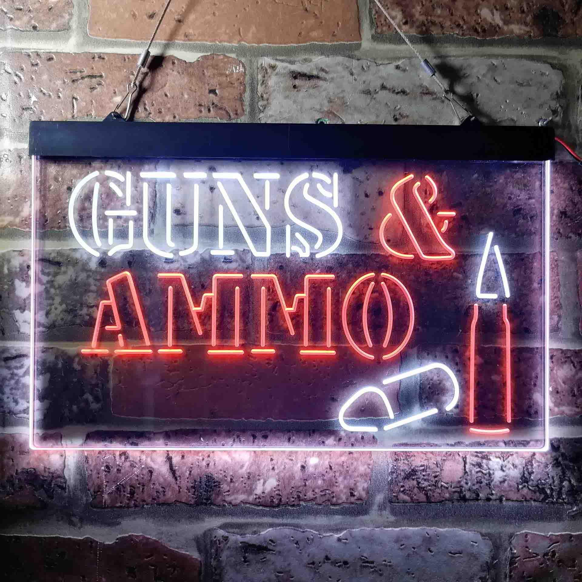 pro Guns & Ammo Shop Service Dual-Color LED Neon Sign