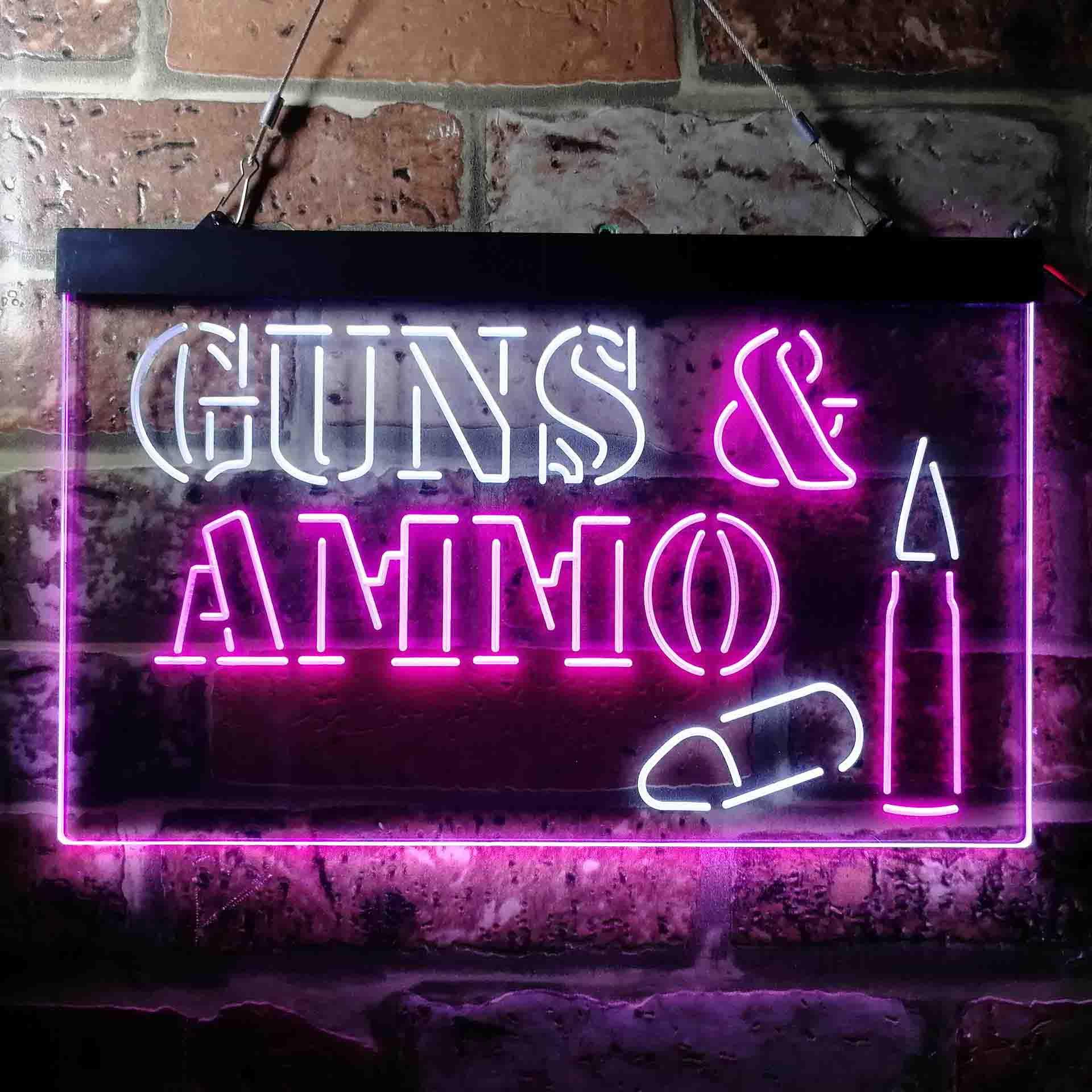pro Guns & Ammo Shop Service Dual-Color LED Neon Sign