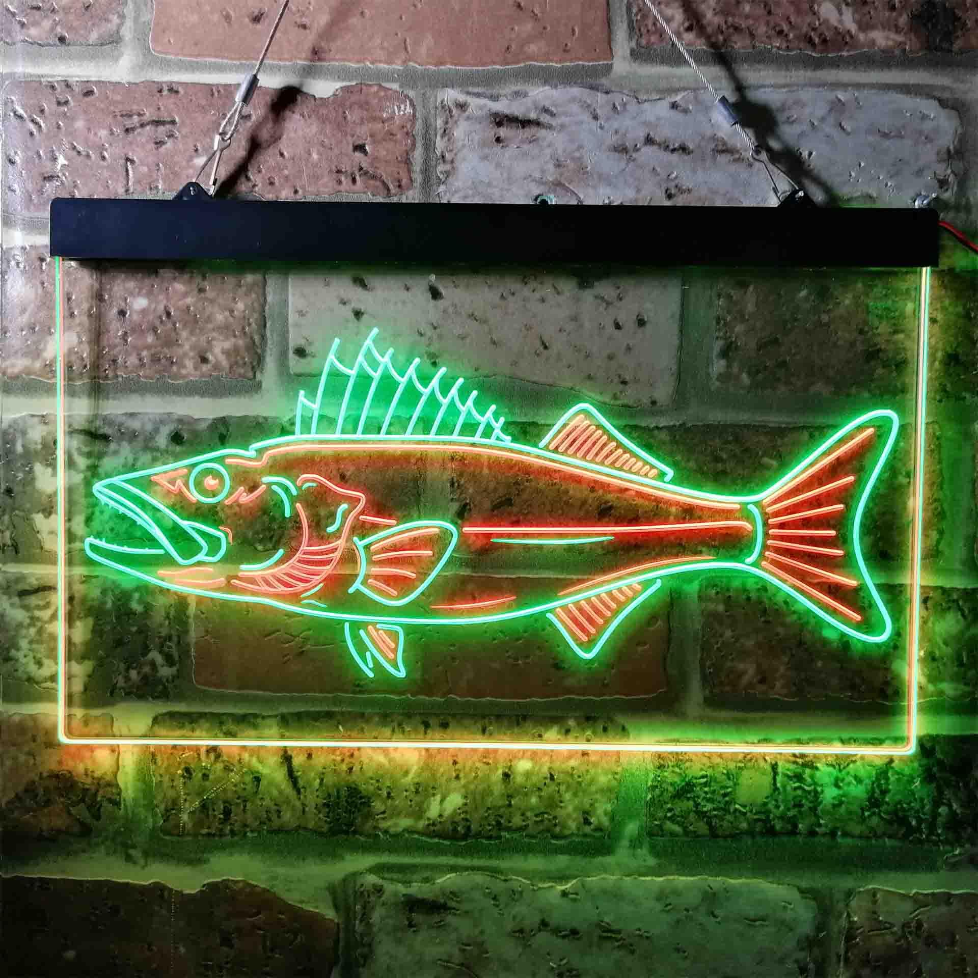 pro Walleye Fish Camp Man Cave Dual-Color LED Neon Sign