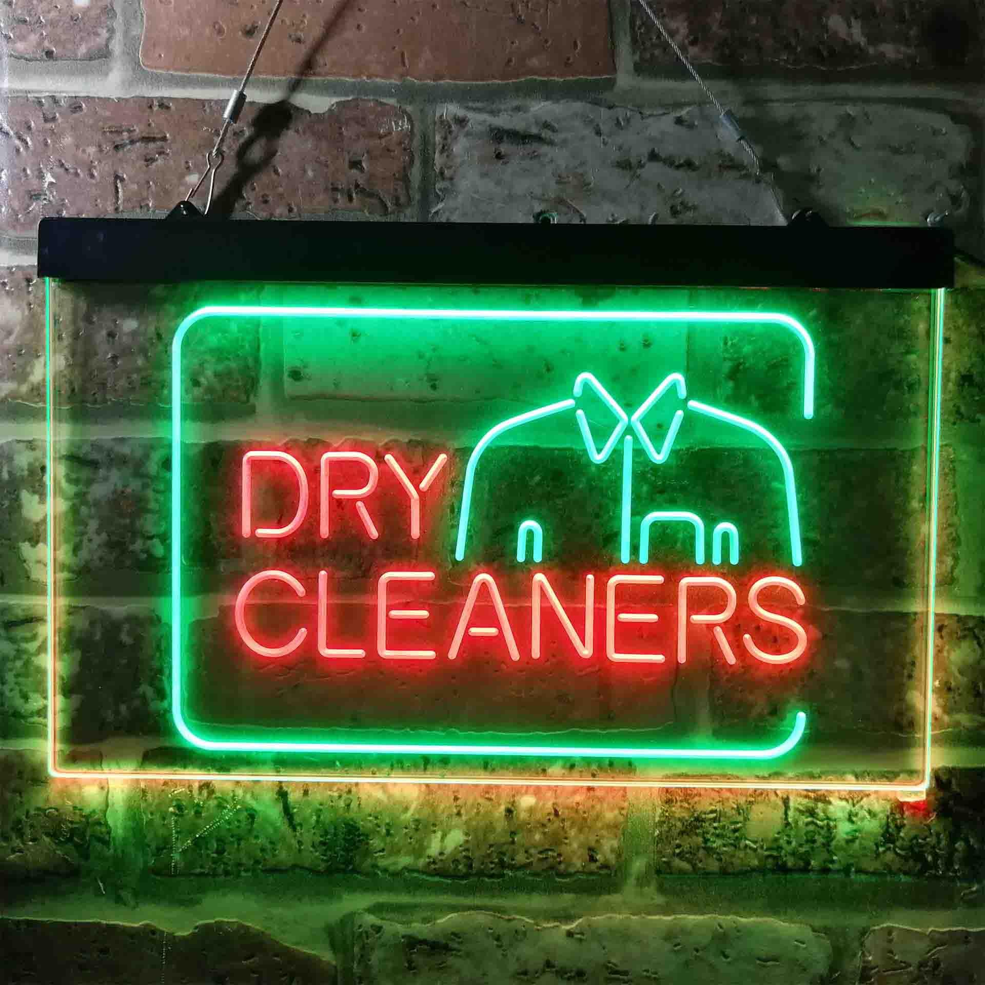 pro Dry Cleaners Shirt Dual-Color LED Neon Sign