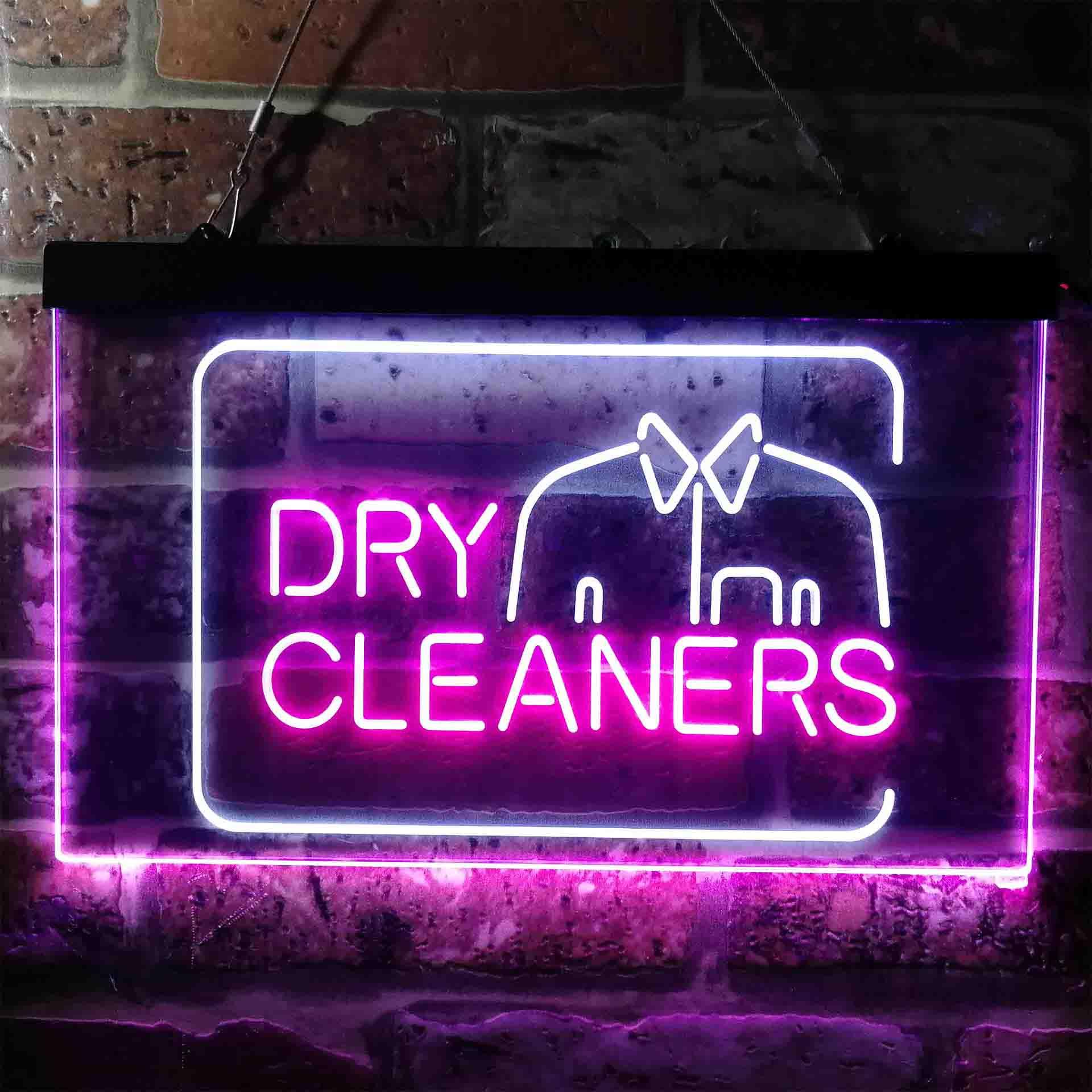 pro Dry Cleaners Shirt Dual-Color LED Neon Sign