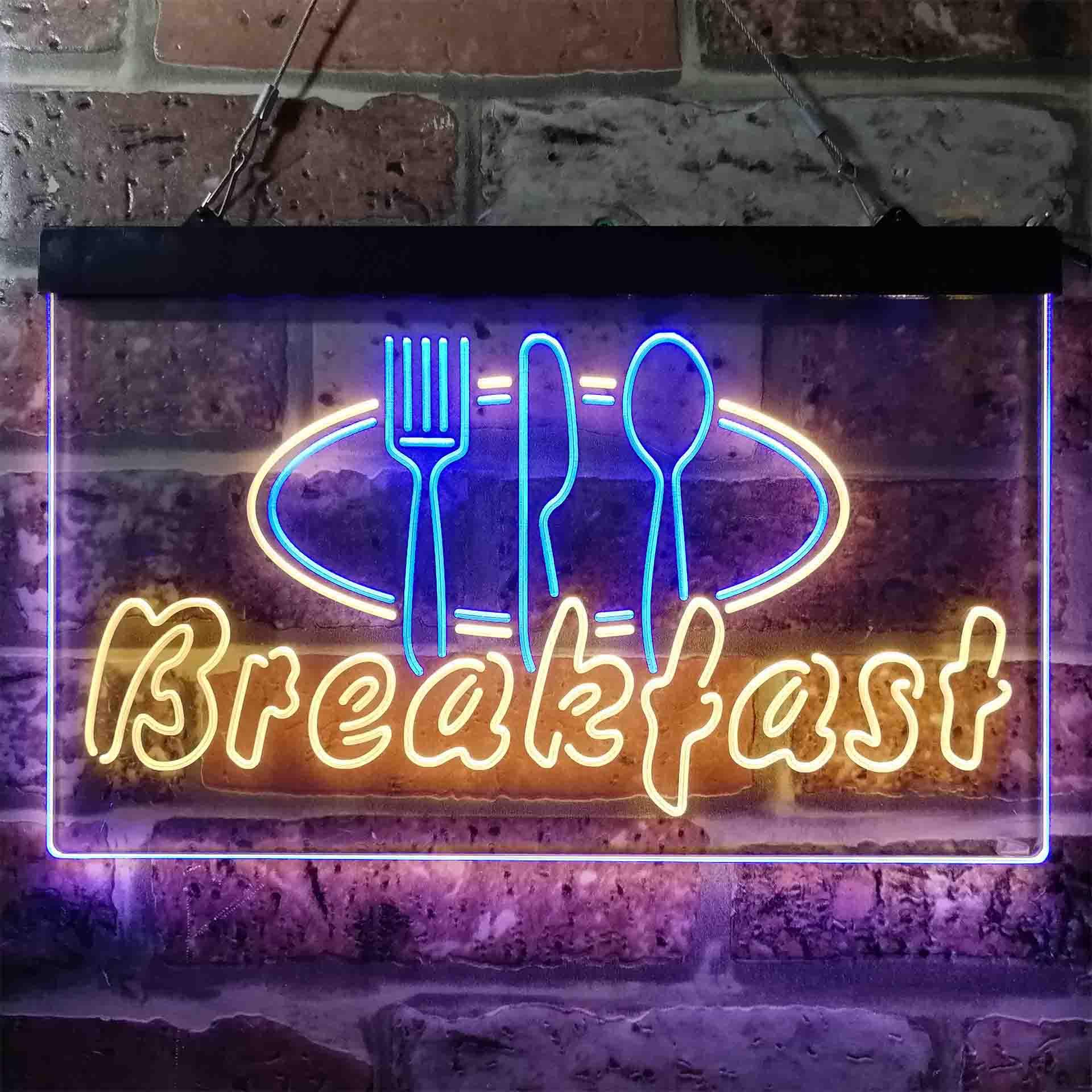 pro Breakfast Fork Knife Spoon Cafe Dual-Color LED Neon Sign