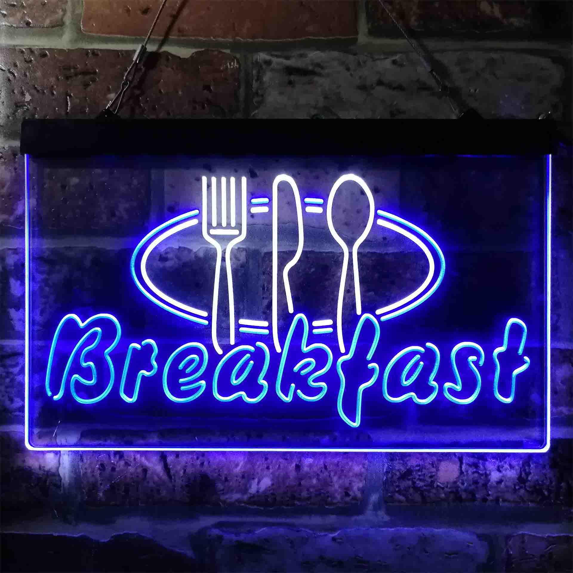 pro Breakfast Fork Knife Spoon Cafe Dual-Color LED Neon Sign