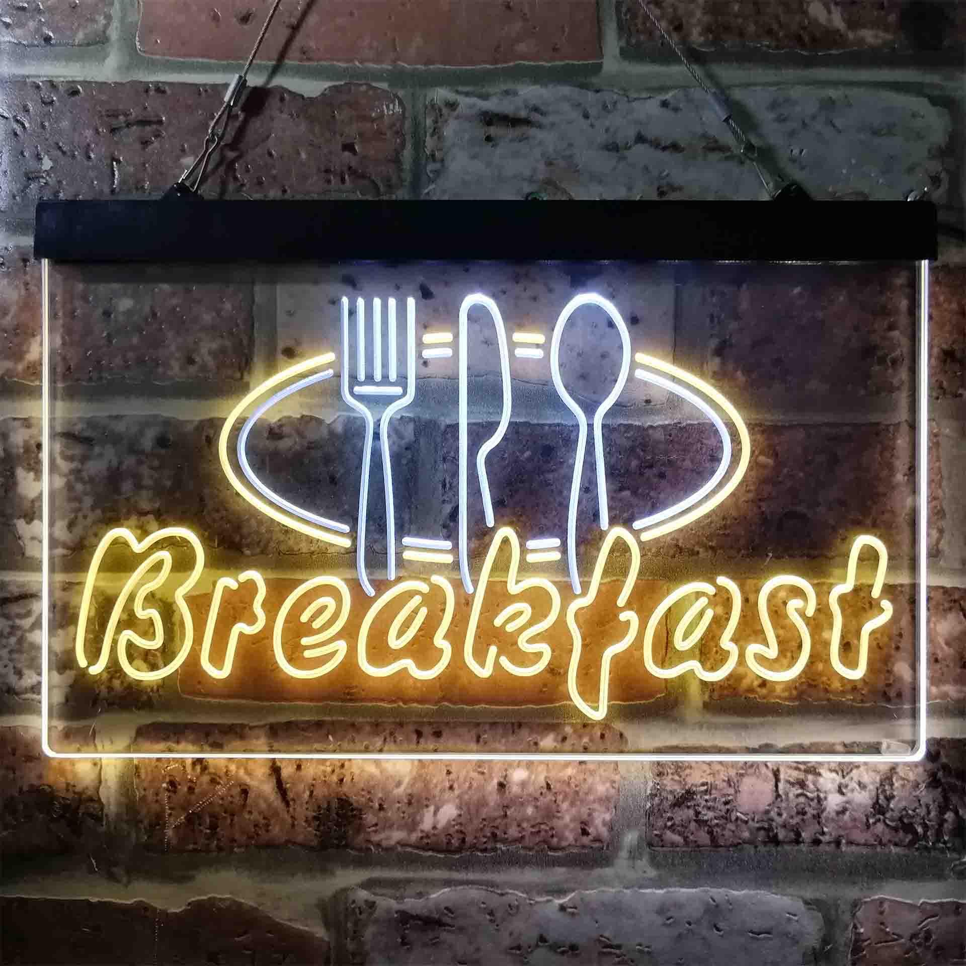 pro Breakfast Fork Knife Spoon Cafe Dual-Color LED Neon Sign