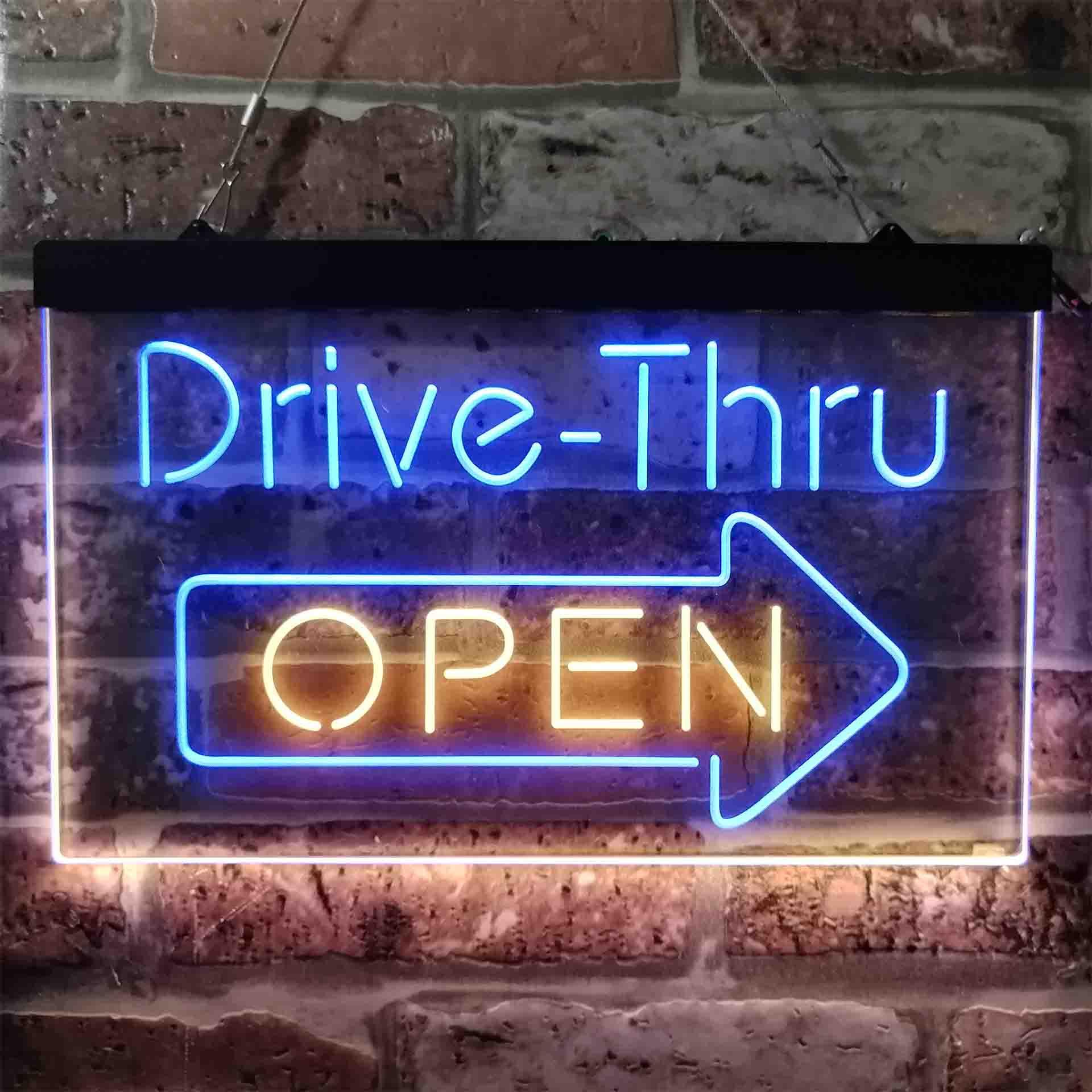 pro Drive Thru Open Arrow Right Dual-Color LED Neon Sign