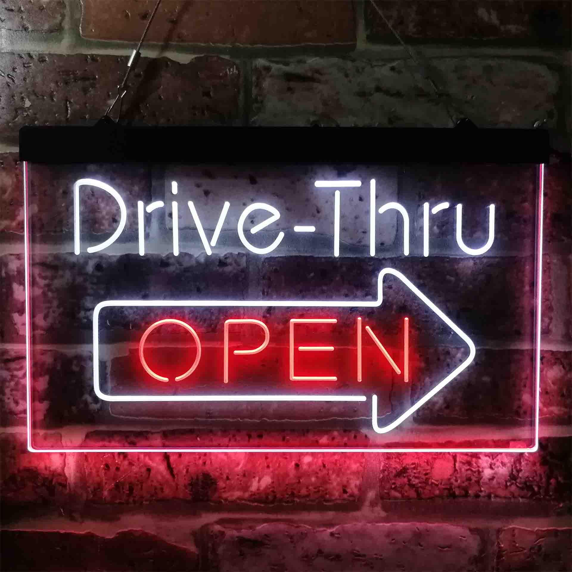pro Drive Thru Open Arrow Right Dual-Color LED Neon Sign