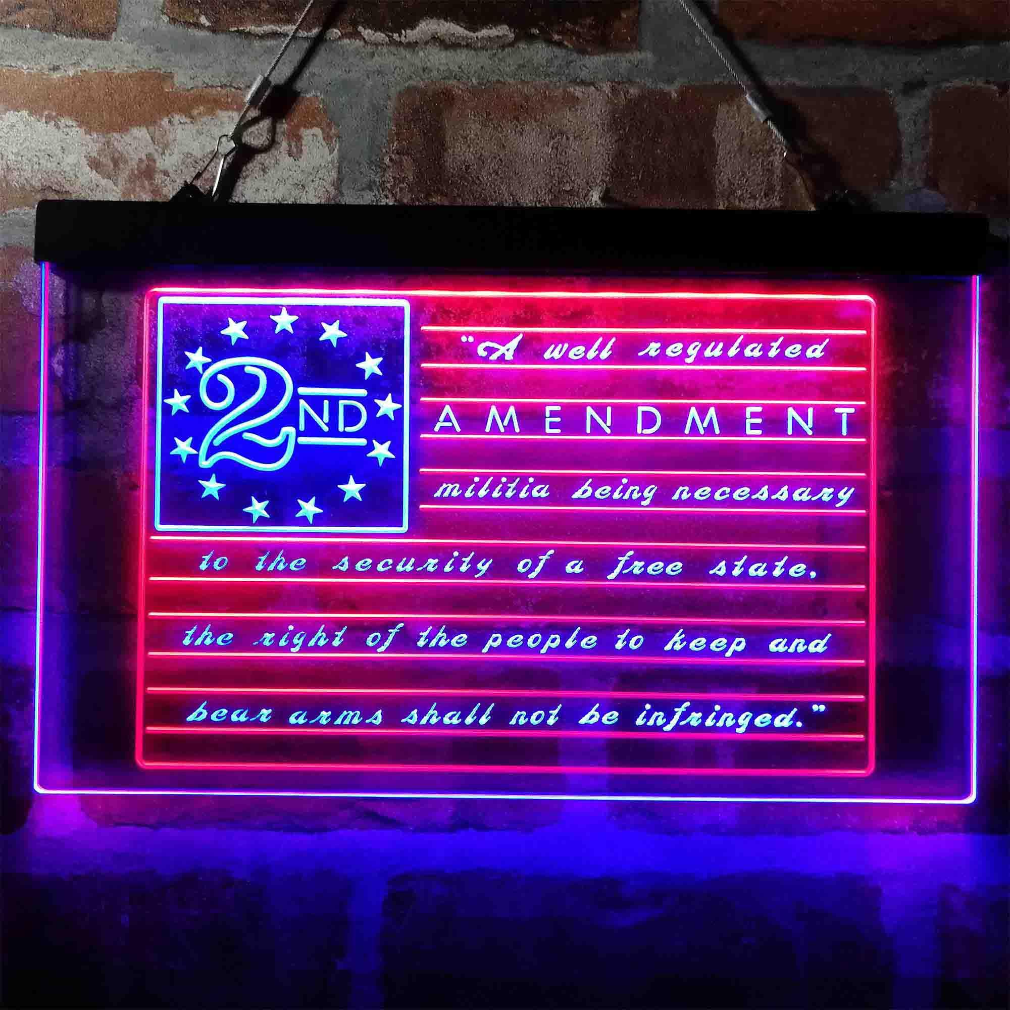 pro 2nd Amendment Brand Vintage American Flag Dual-Color LED Neon Sign