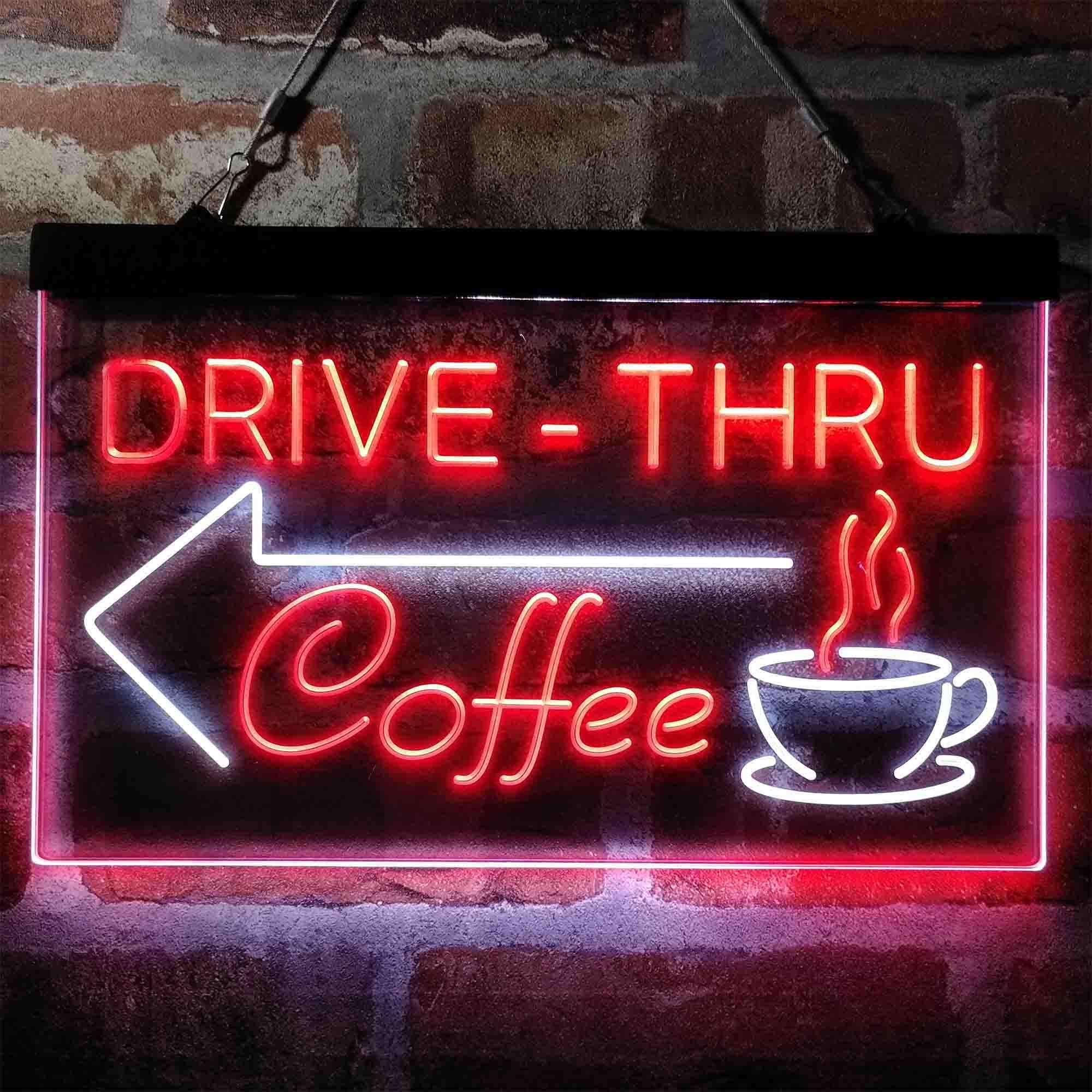 Coffee Rounting Acp Led Sign Design pro Drive Thru Coffee Shop Arrow Left Dual-Color LED Neon Sign