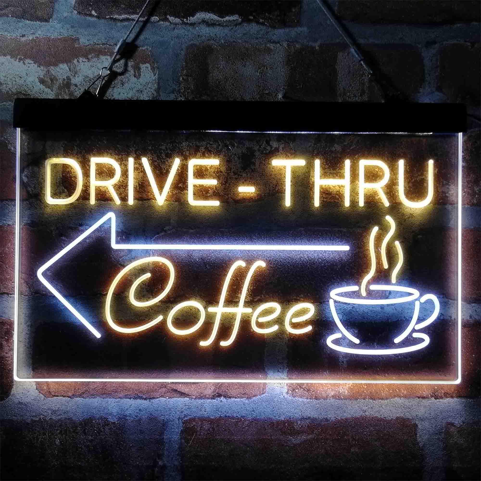 pro Drive Thru Coffee Shop Arrow Left Dual-Color LED Neon Sign