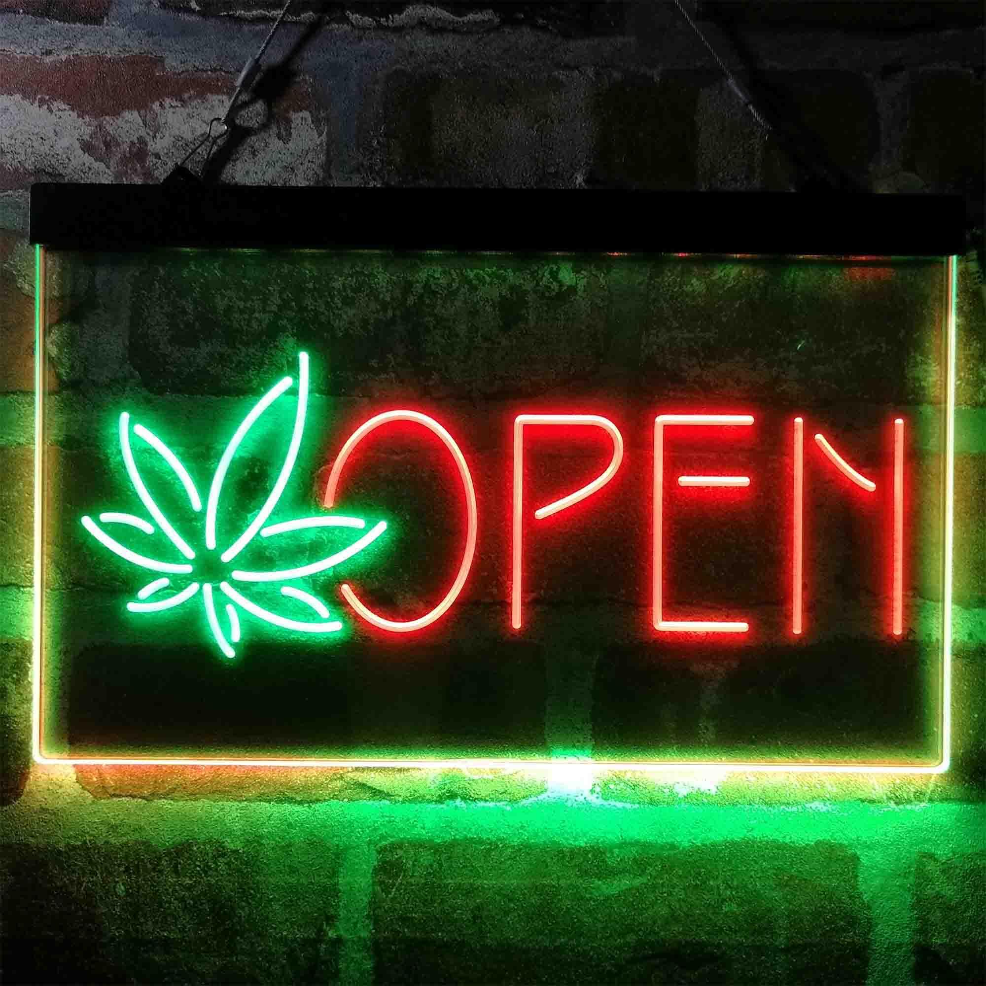 Hemp Sign Letters pro Hemp Leaf Open Shop Display Dual-Color LED Neon Sign