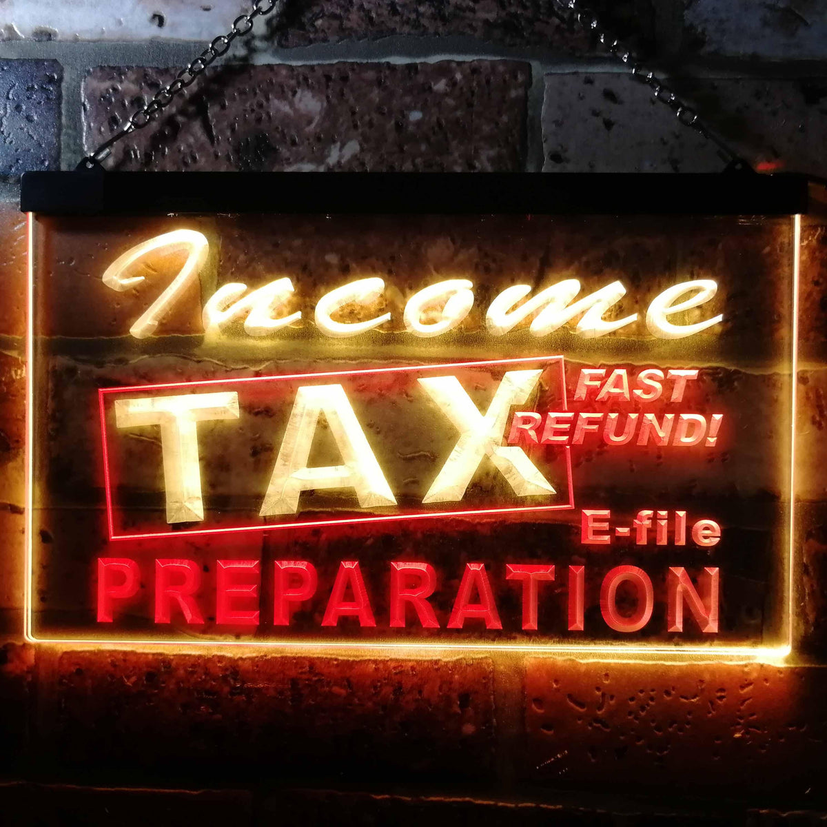 pro Income Tax Preparation Fast Refund E-File Dual-Color LED Neon Sign