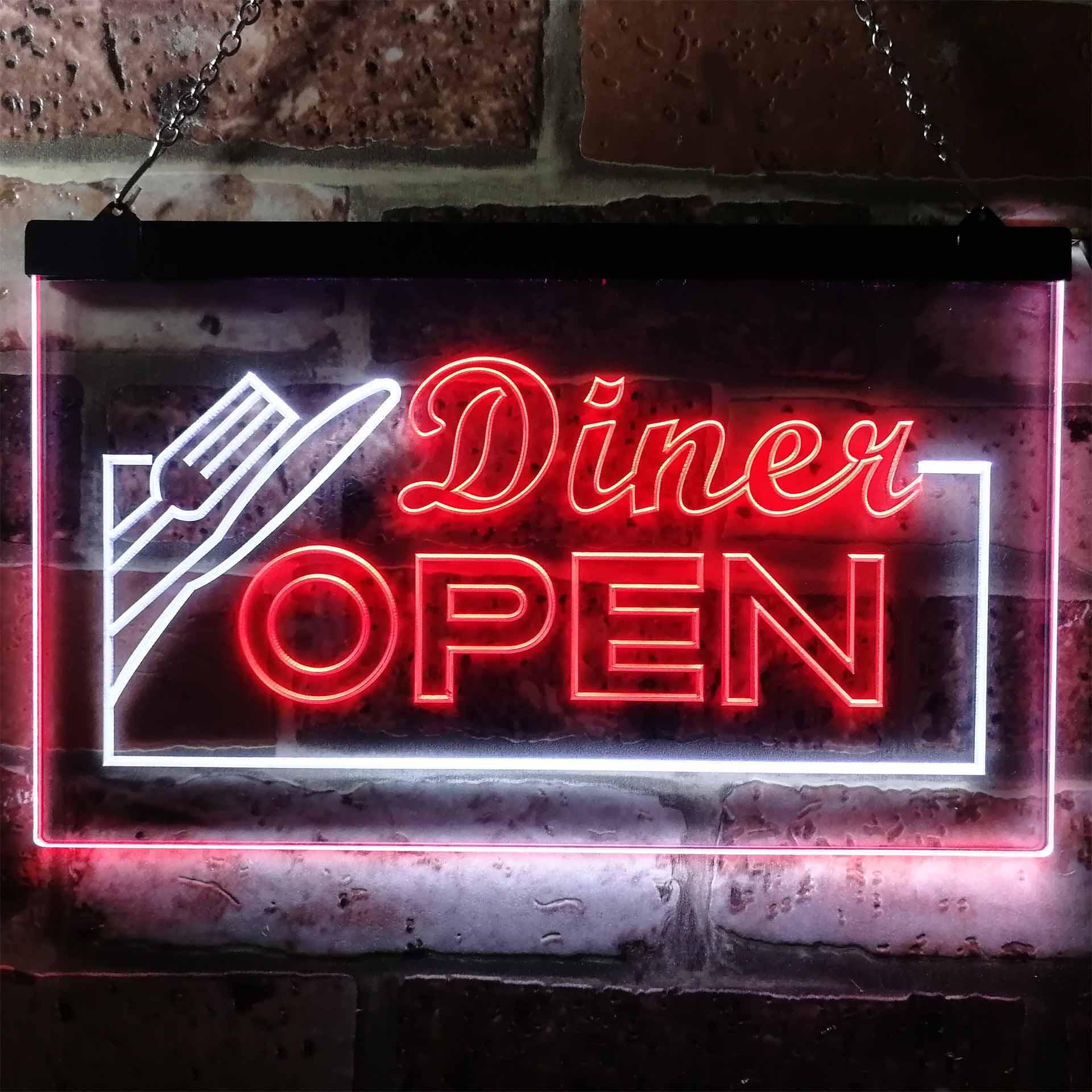 pro Diner Open Restaurant Cafe Bar Dual-Color LED Neon Sign