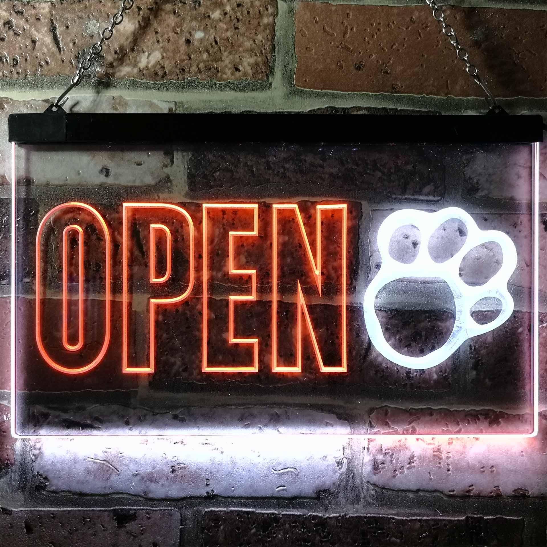 pro Open Paw Print Dog Cat Grooming Shop Dual-Color LED Neon Sign