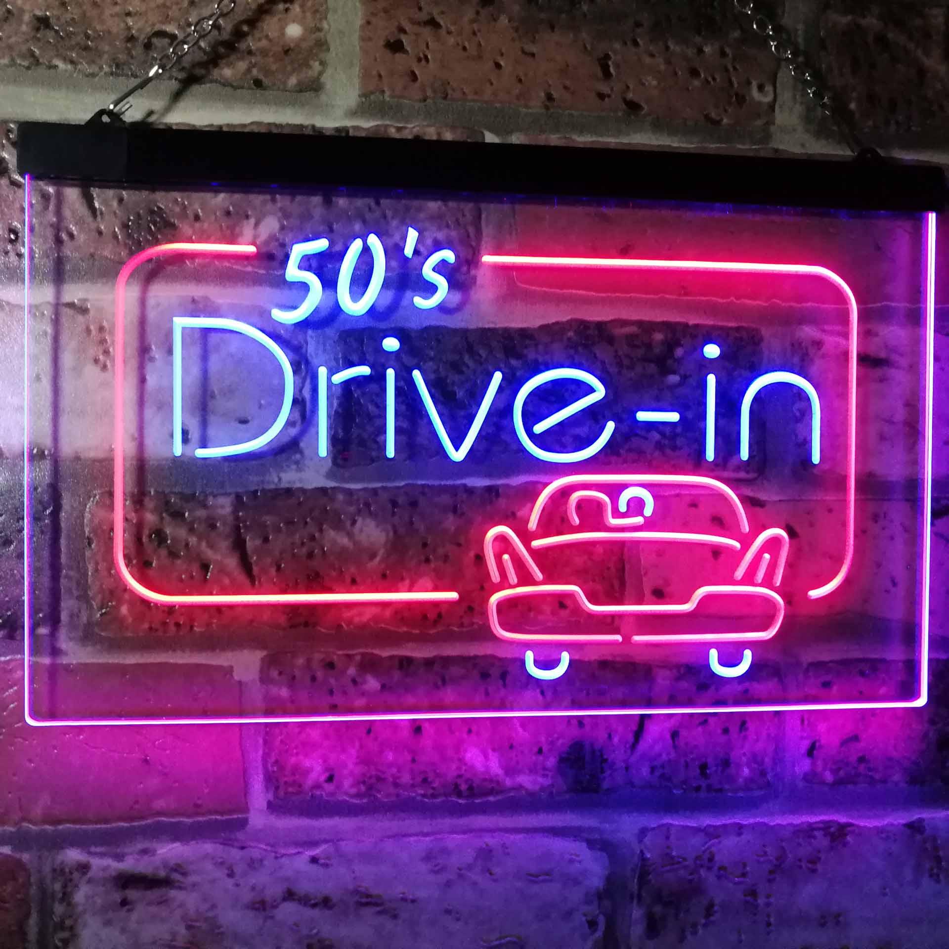 pro 50s Drive in Vintage Display Home Decor Dual-Color LED Neon Sign