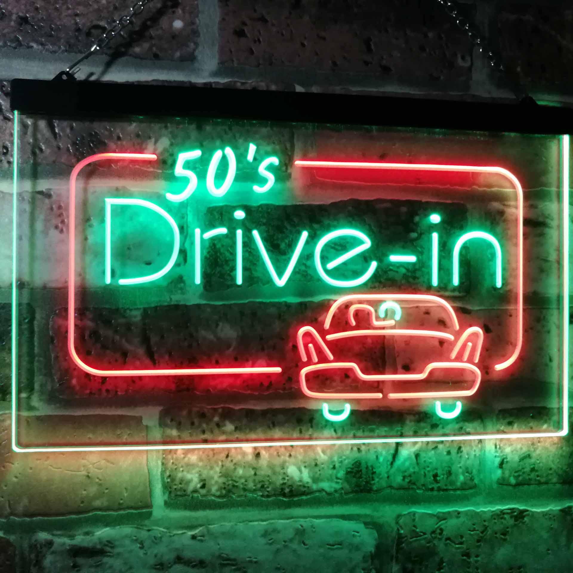 pro 50s Drive in Vintage Display Home Decor Dual-Color LED Neon Sign