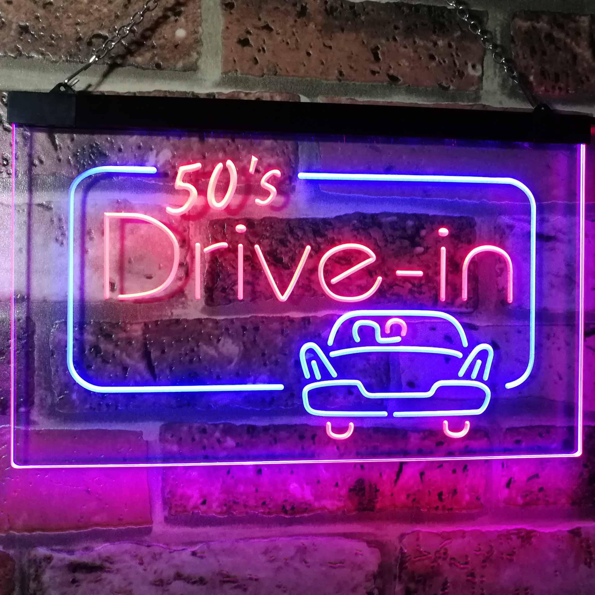 pro 50s Drive in Vintage Display Home Decor Dual-Color LED Neon Sign