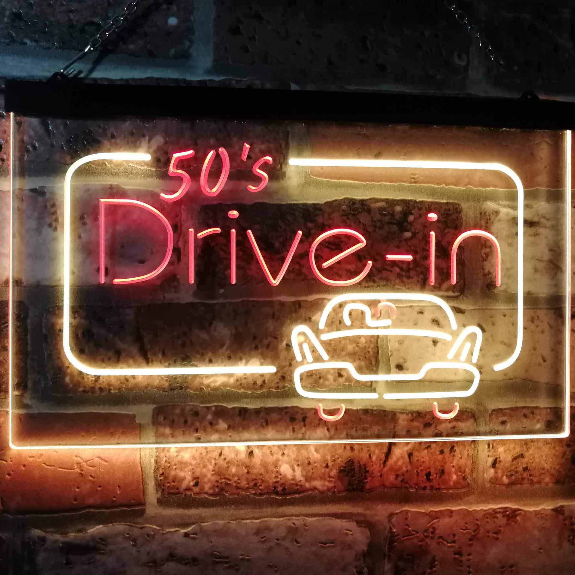 pro 50s Drive in Vintage Display Home Decor Dual-Color LED Neon Sign