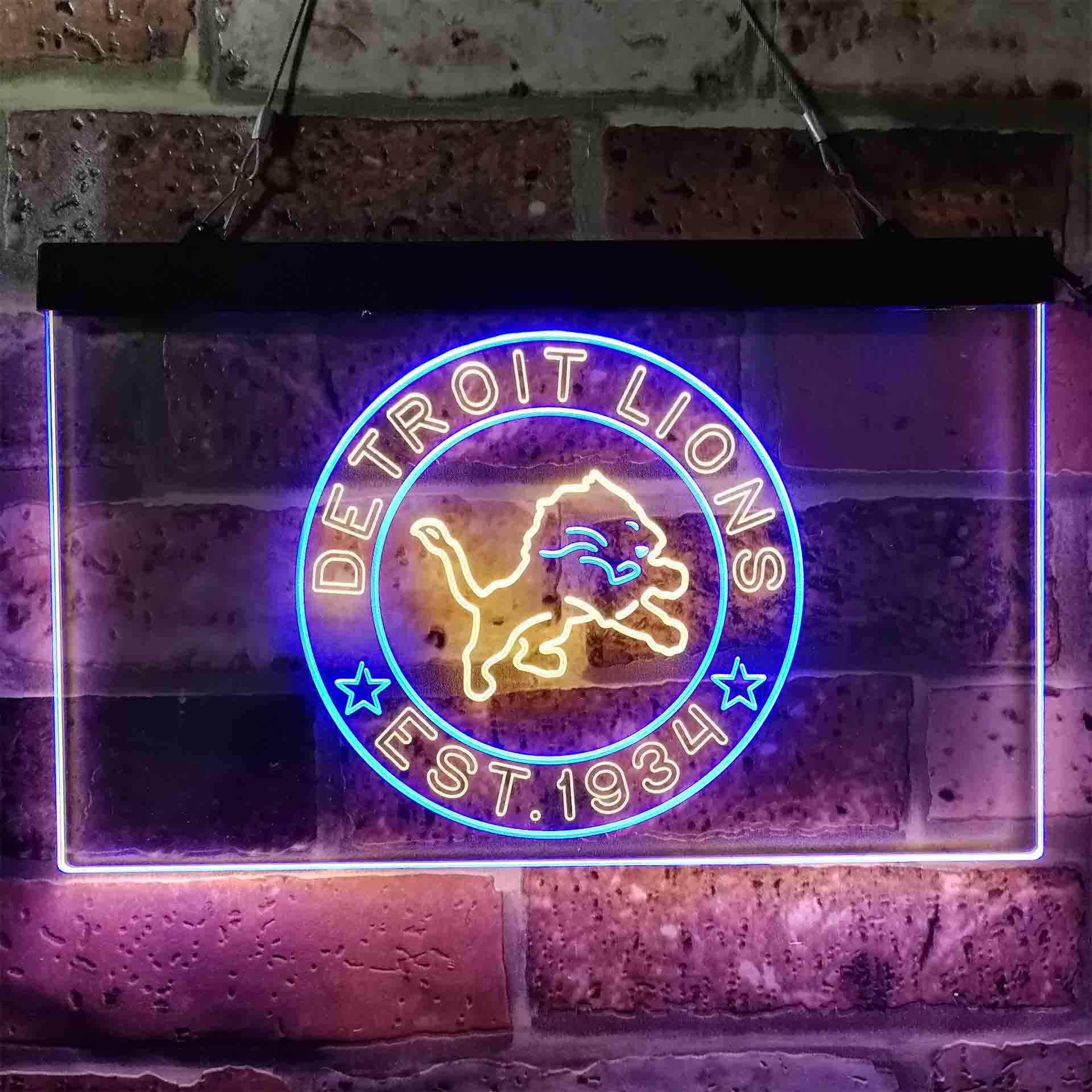 Personalized Custom Your Sport Team Detroit Lions Est. 1934 Dual Color LED Light Sign ProLedSign