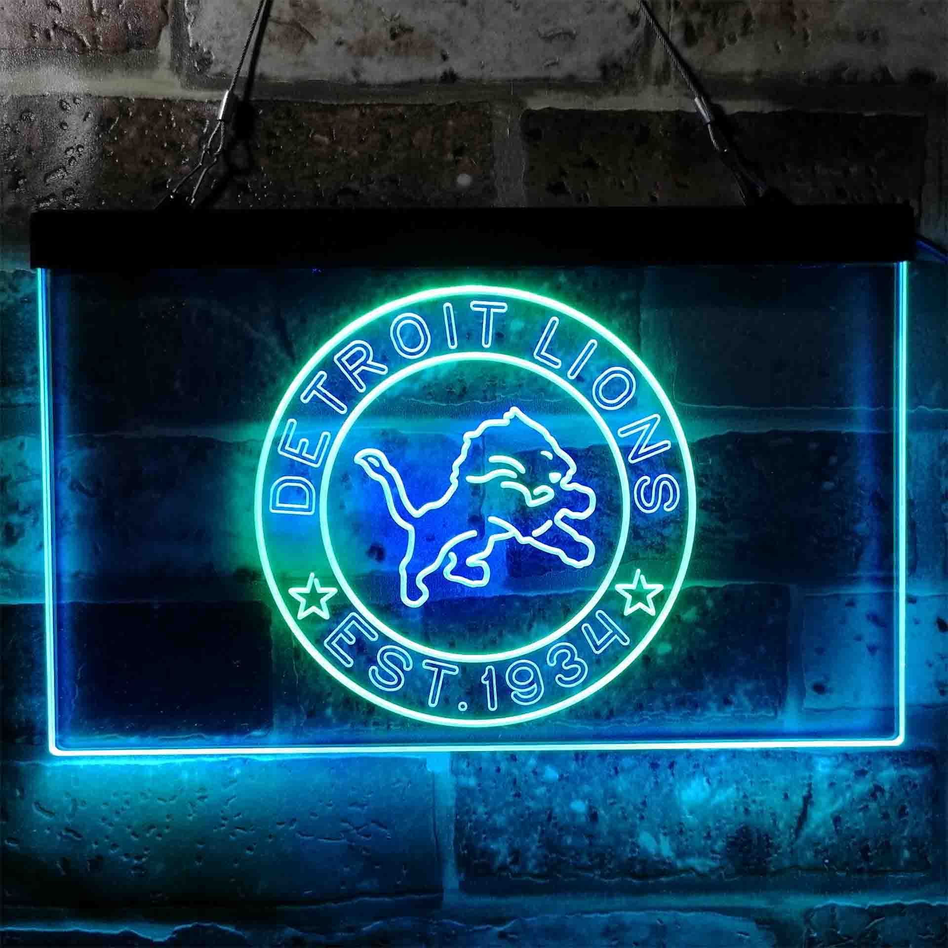 Personalized Custom Your Sport Team Detroit Lions Est. 1934 Dual Color LED Light Sign ProLedSign