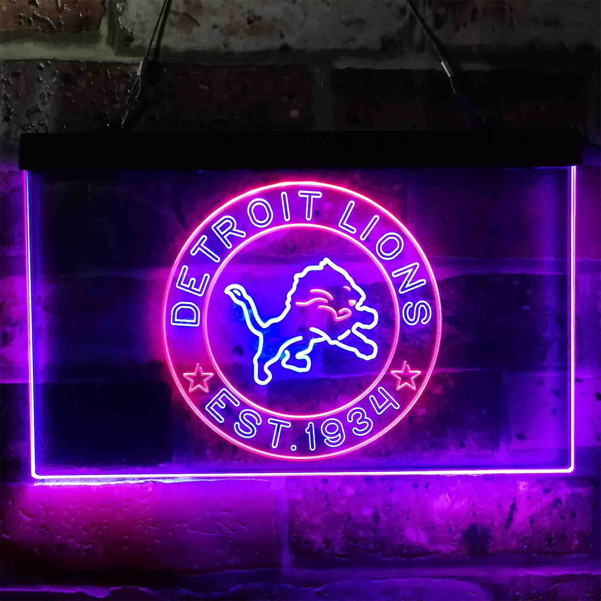 Personalized Custom Your Sport Team Detroit Lions Est. 1934 Dual Color LED Light Sign ProLedSign