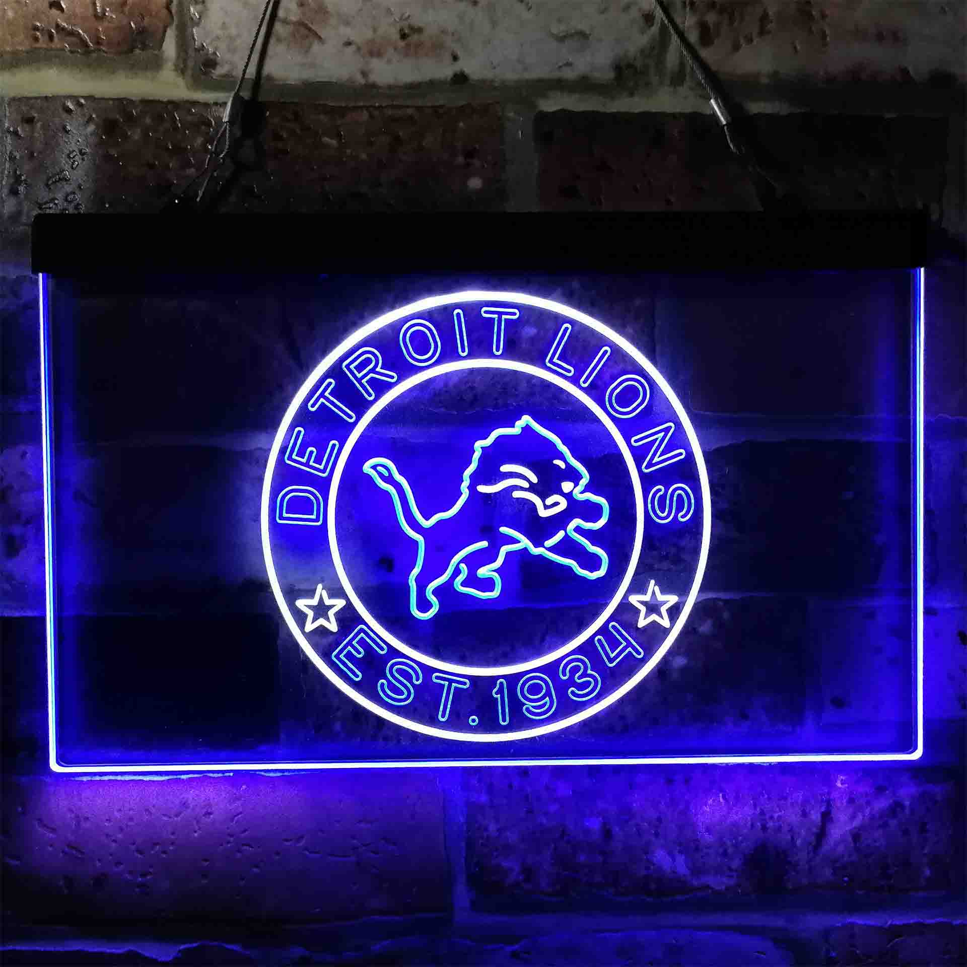 Personalized Custom Your Sport Team Detroit Lions Est. 1934 Dual Color LED Light Sign ProLedSign