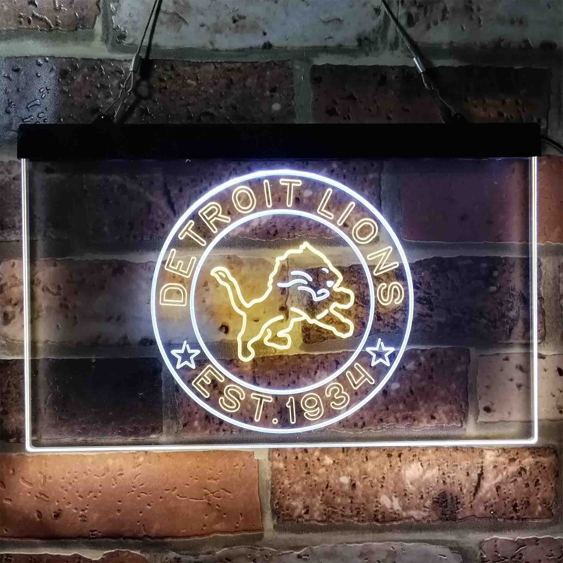 Personalized Custom Your Sport Team Detroit Lions Est. 1934 Dual Color LED Light Sign ProLedSign