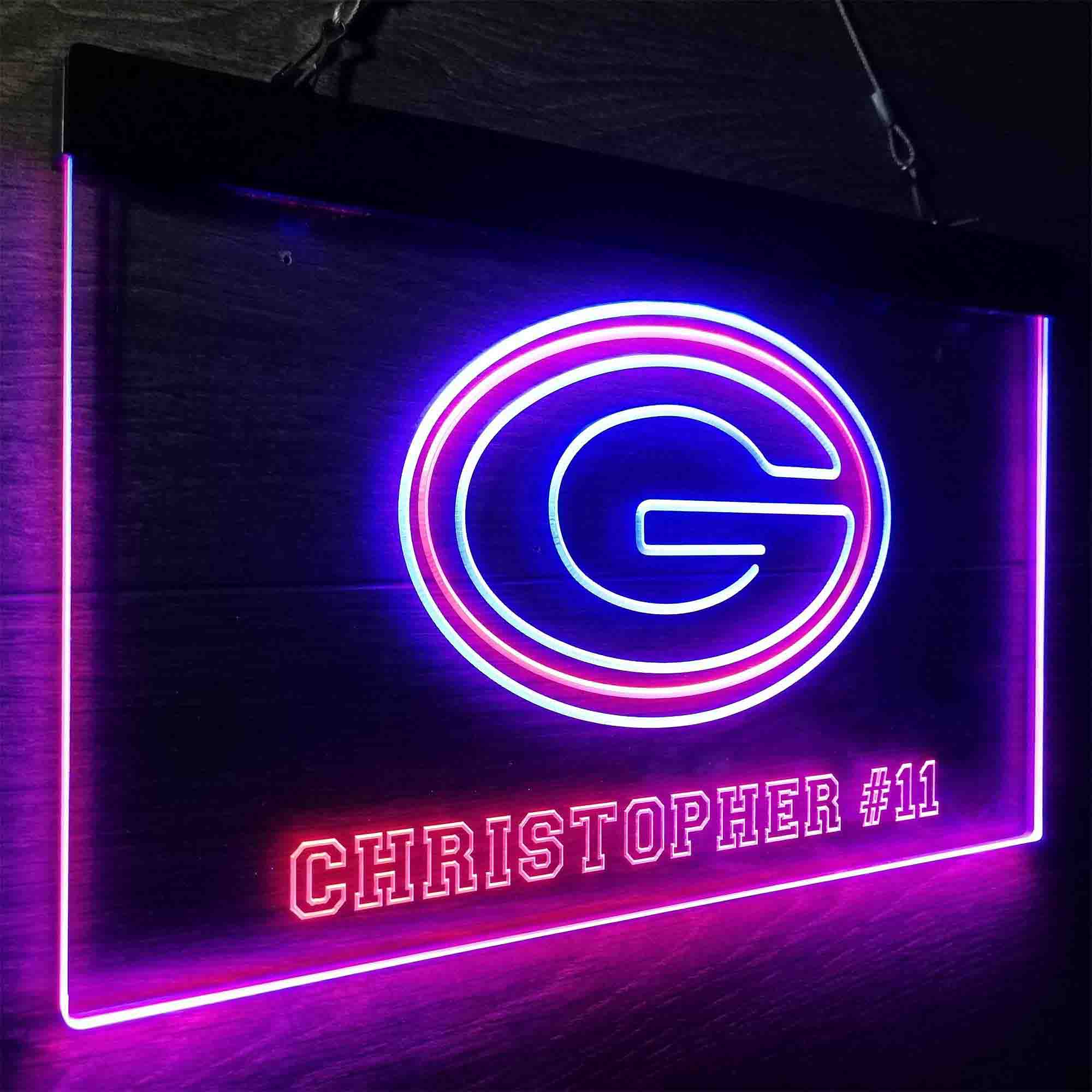 Personalized Green Bay Packers Team Number Neon-Like LED Sign - ProLedSign