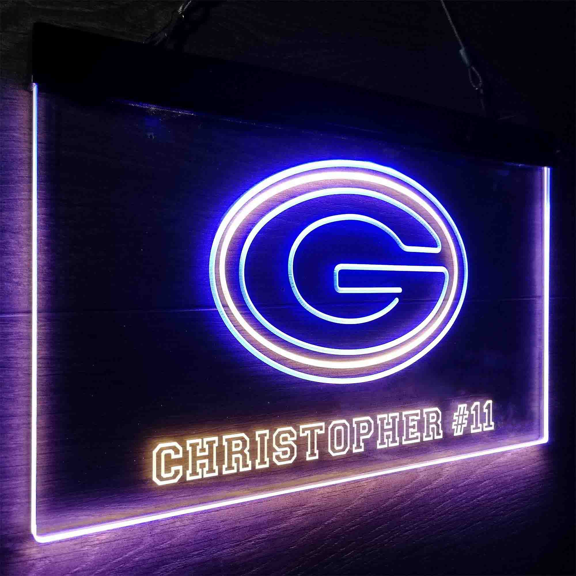 Personalized Green Bay Packers Team Number Neon-Like LED Sign - ProLedSign