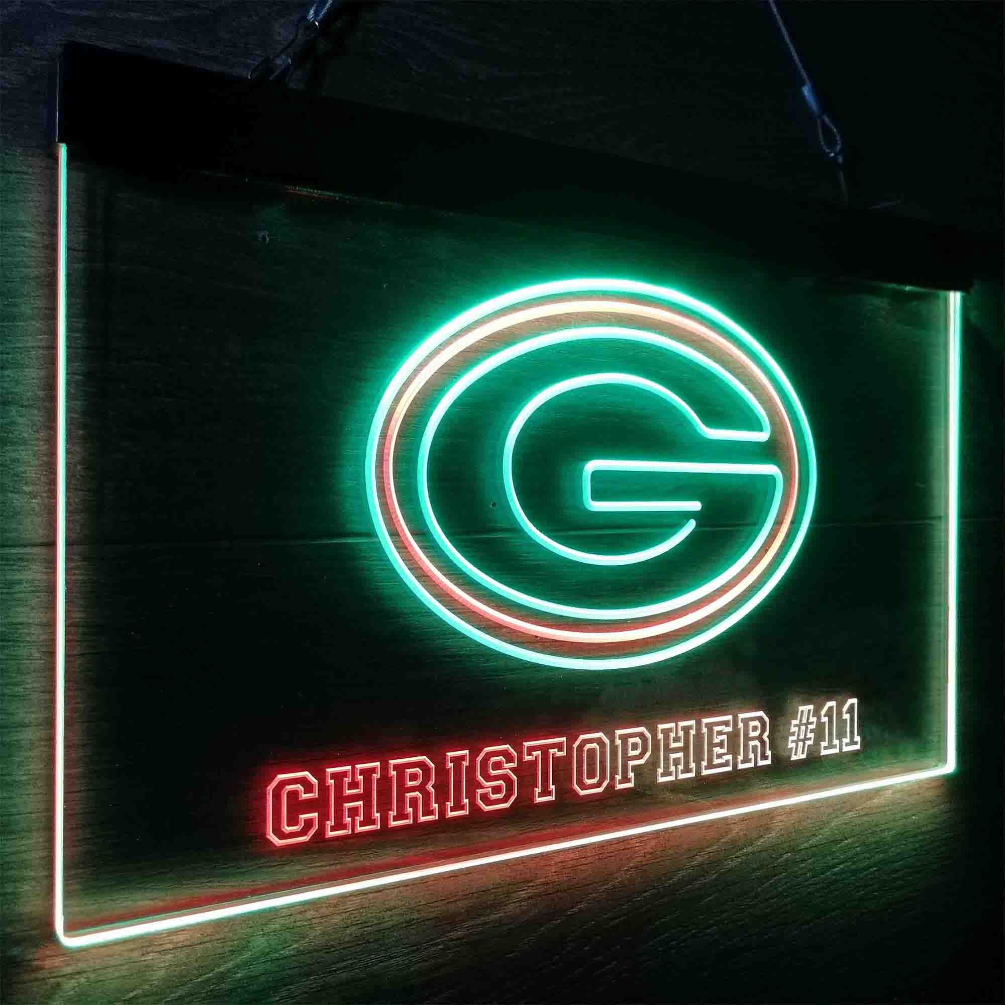 Personalized Green Bay Packers Team Number Neon-Like LED Sign - ProLedSign