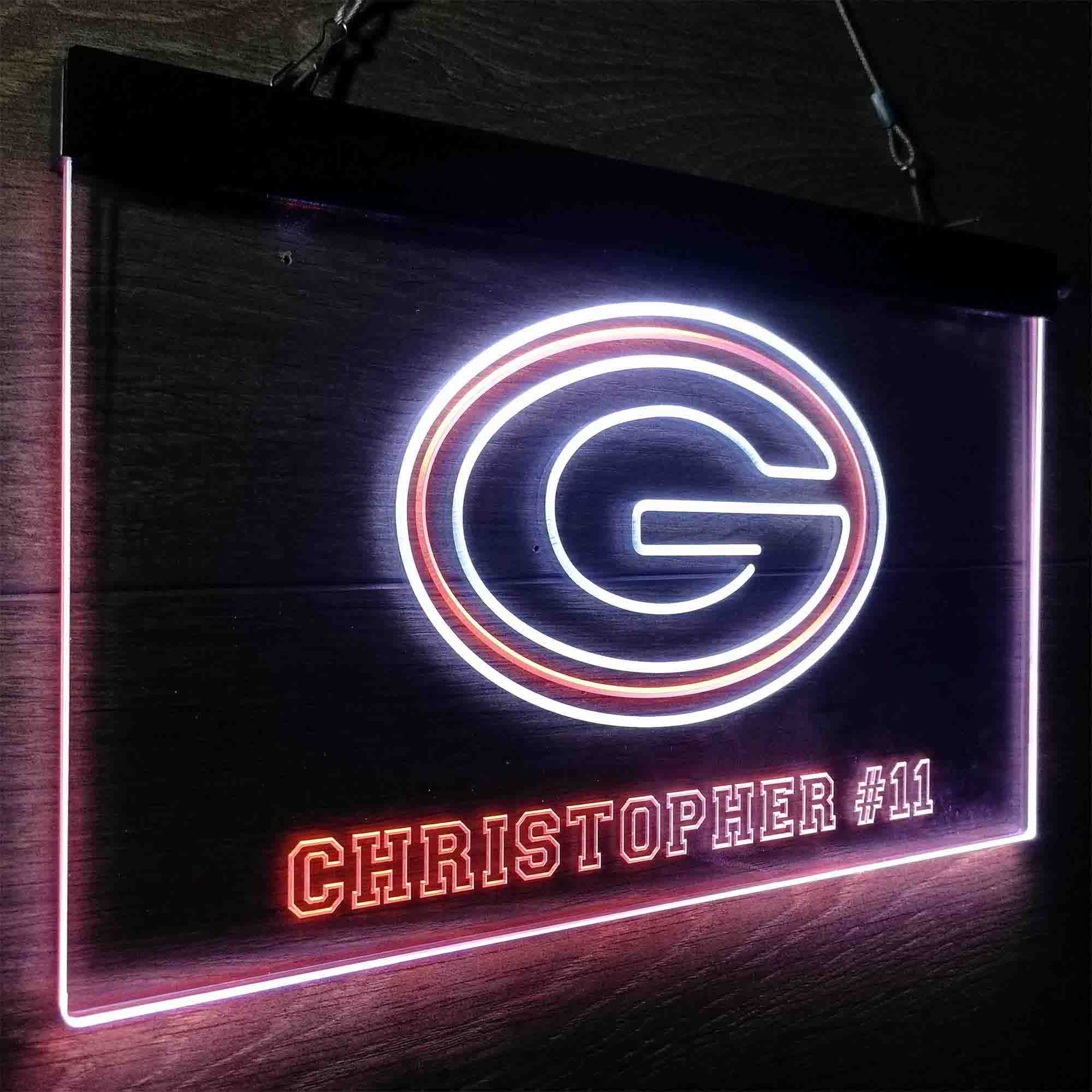 Personalized Green Bay Packers Team Number Neon-Like LED Sign - ProLedSign