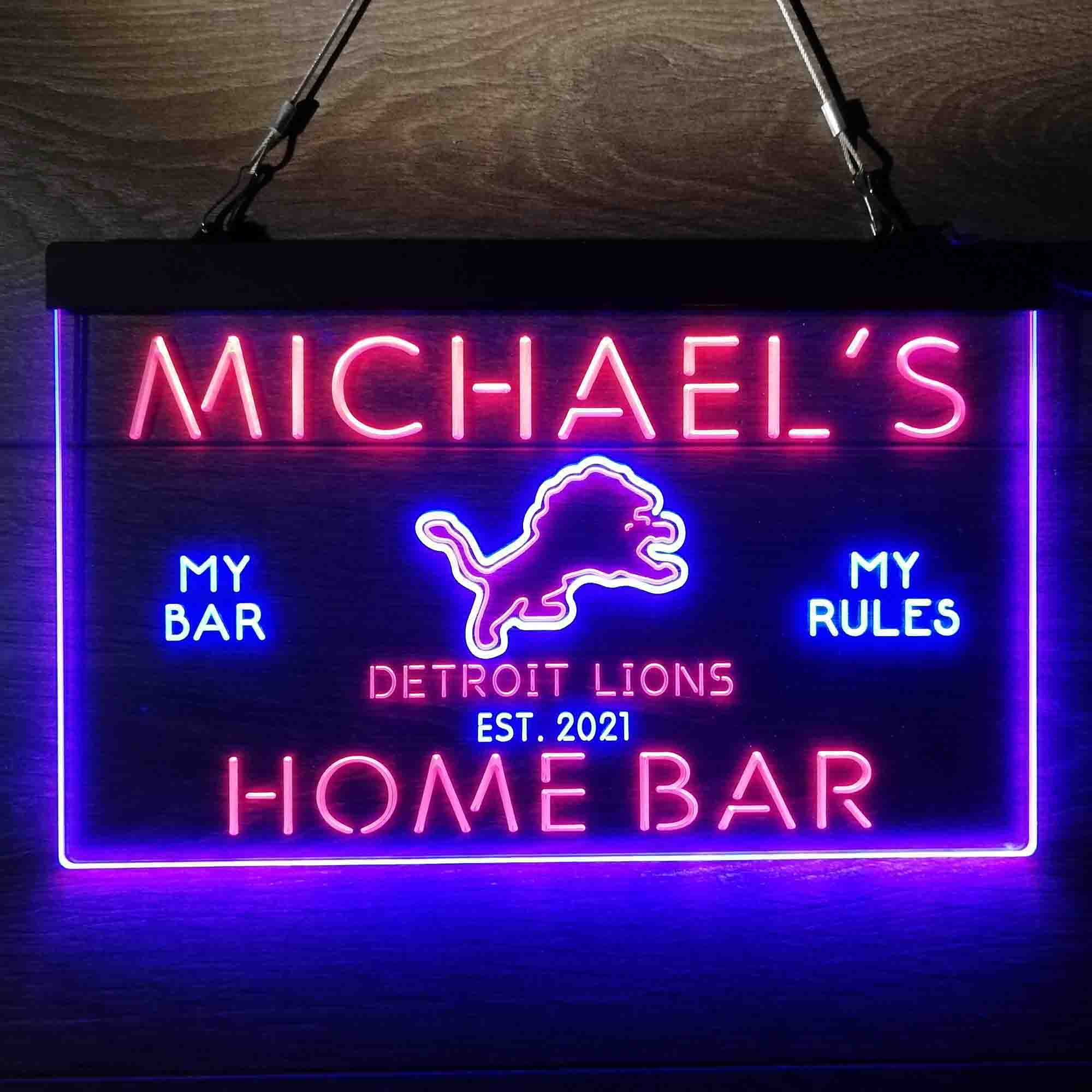 Personalized Detroit Lions Sports Bar Neon LED Light Sign