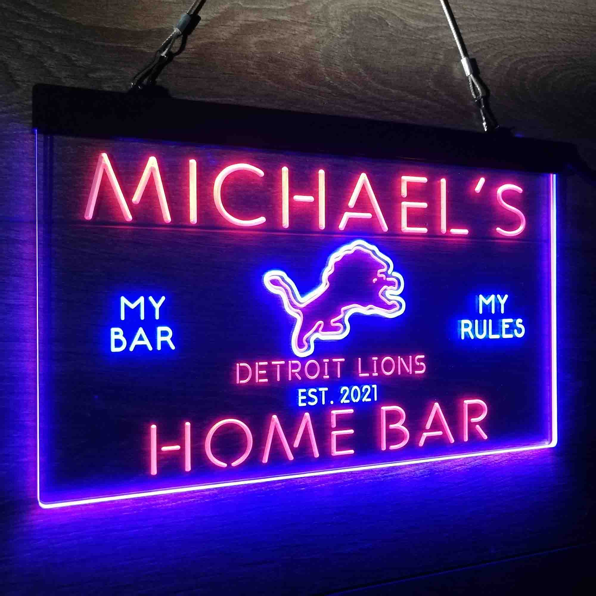 Personalized Detroit Lions Sports Bar Neon LED Light Sign