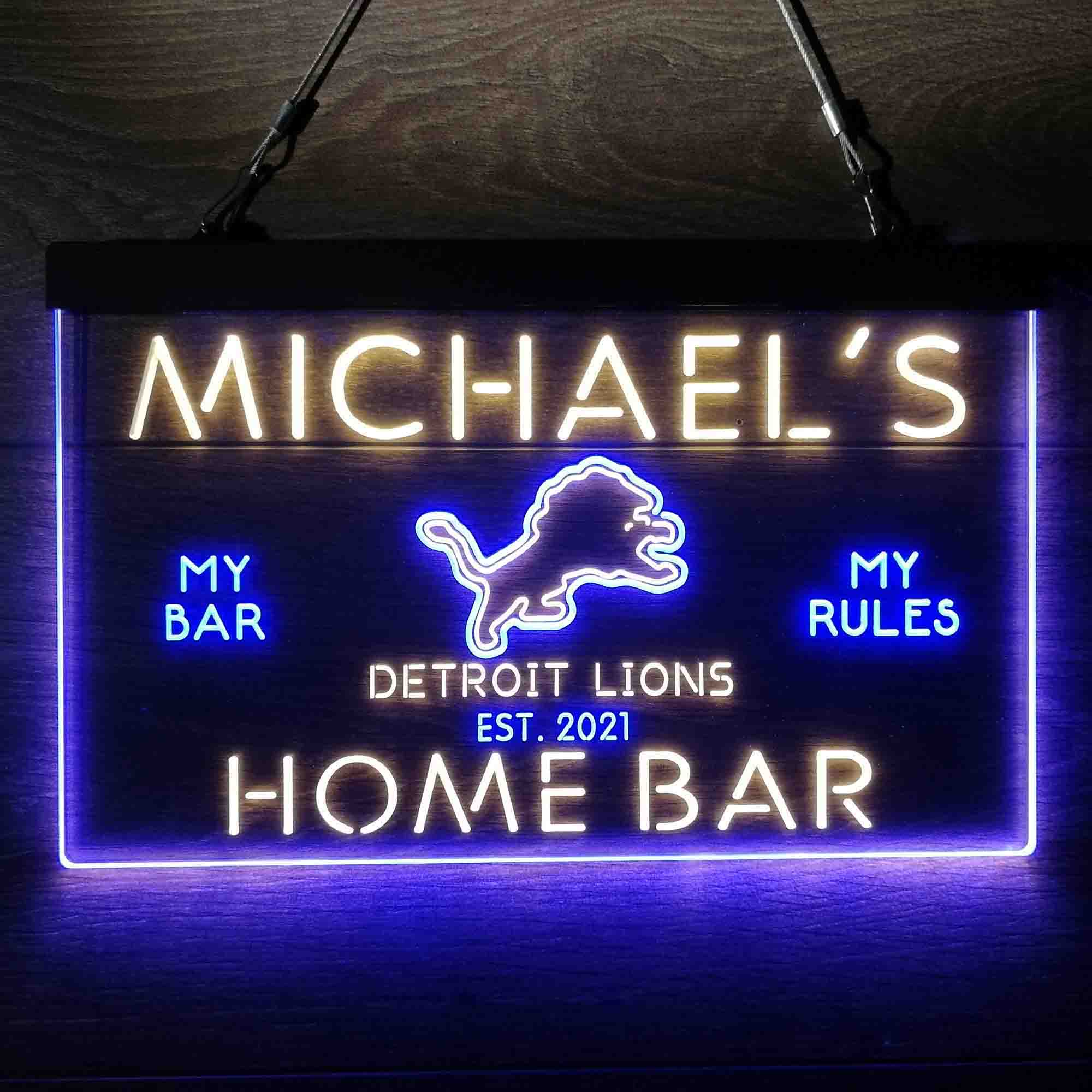 Personalized Detroit Lions Sports Bar Neon LED Light Sign