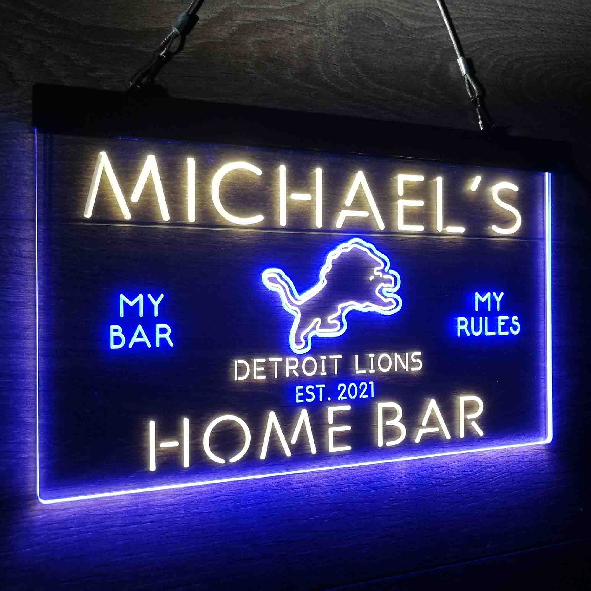 Personalized Detroit Lions Sports Bar Neon LED Light Sign