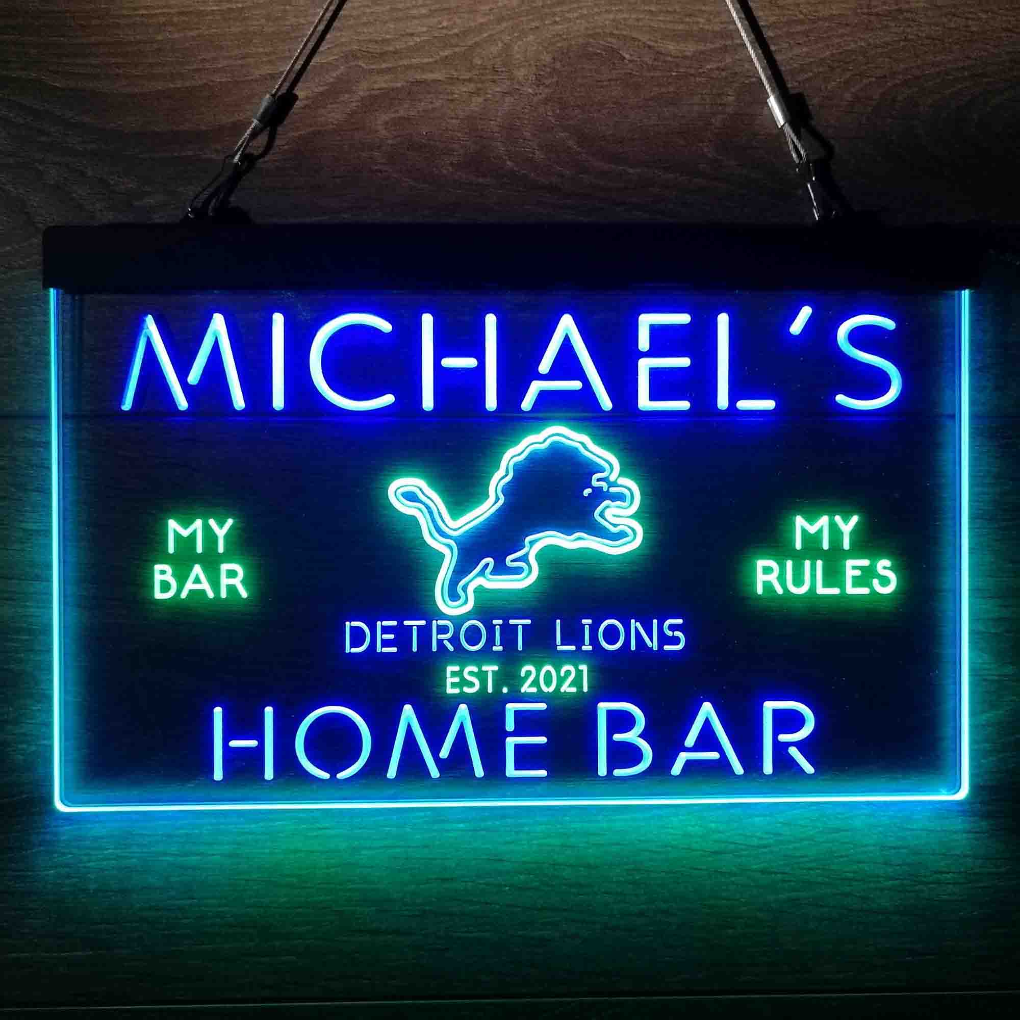 Personalized Detroit Lions Sports Bar Neon LED Light Sign