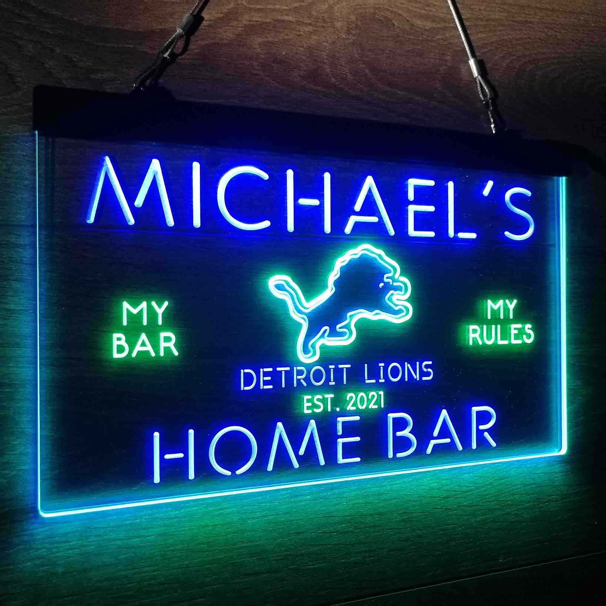 Personalized Detroit Lions Sports Bar Neon LED Light Sign