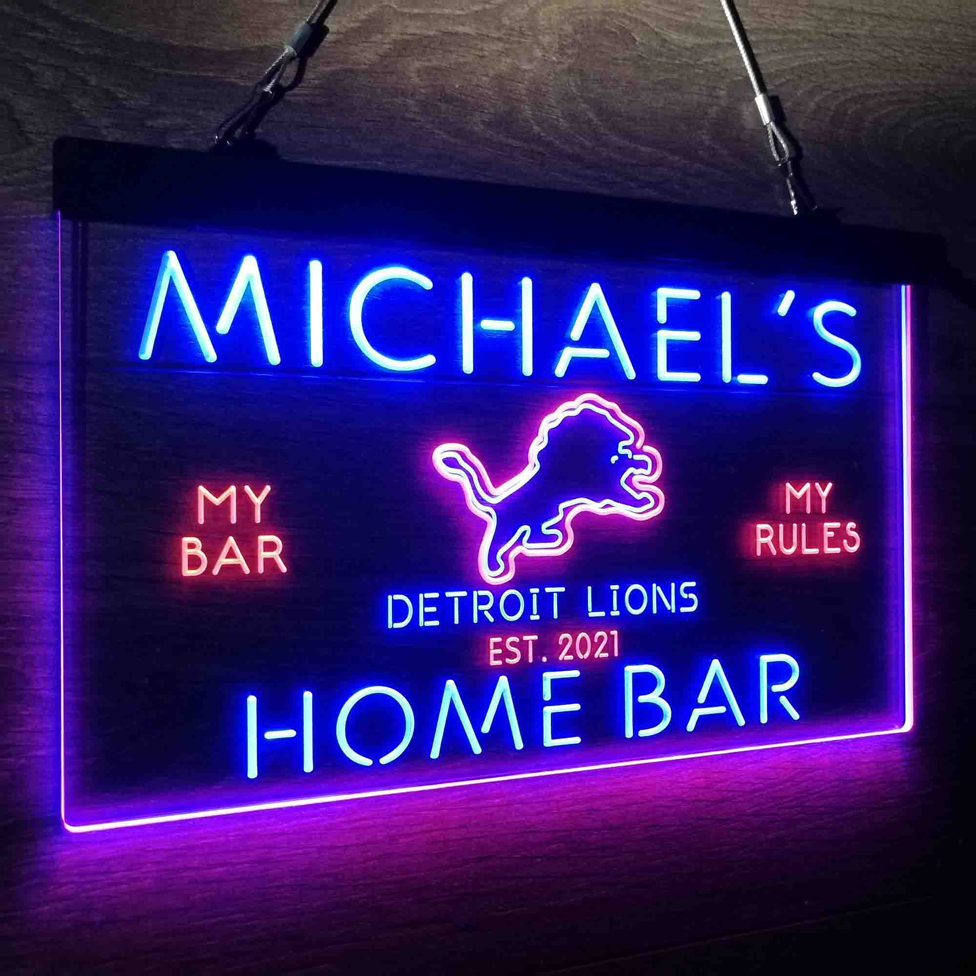 Personalized Detroit Lions Sports Bar Neon LED Light Sign